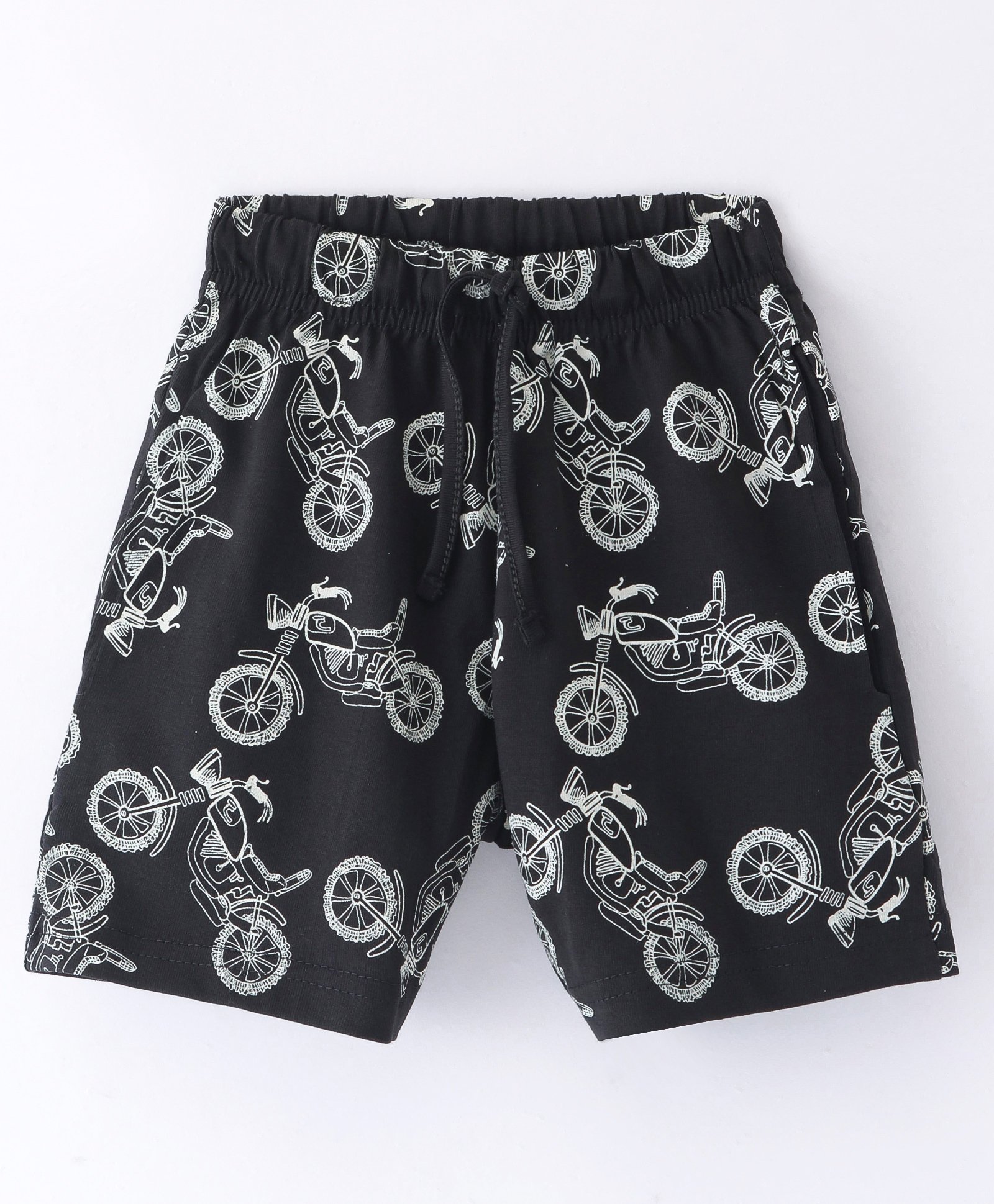 Evimo Single Jersey Knit Above Knee Length Shorts Bike  Print - Black-picture-16