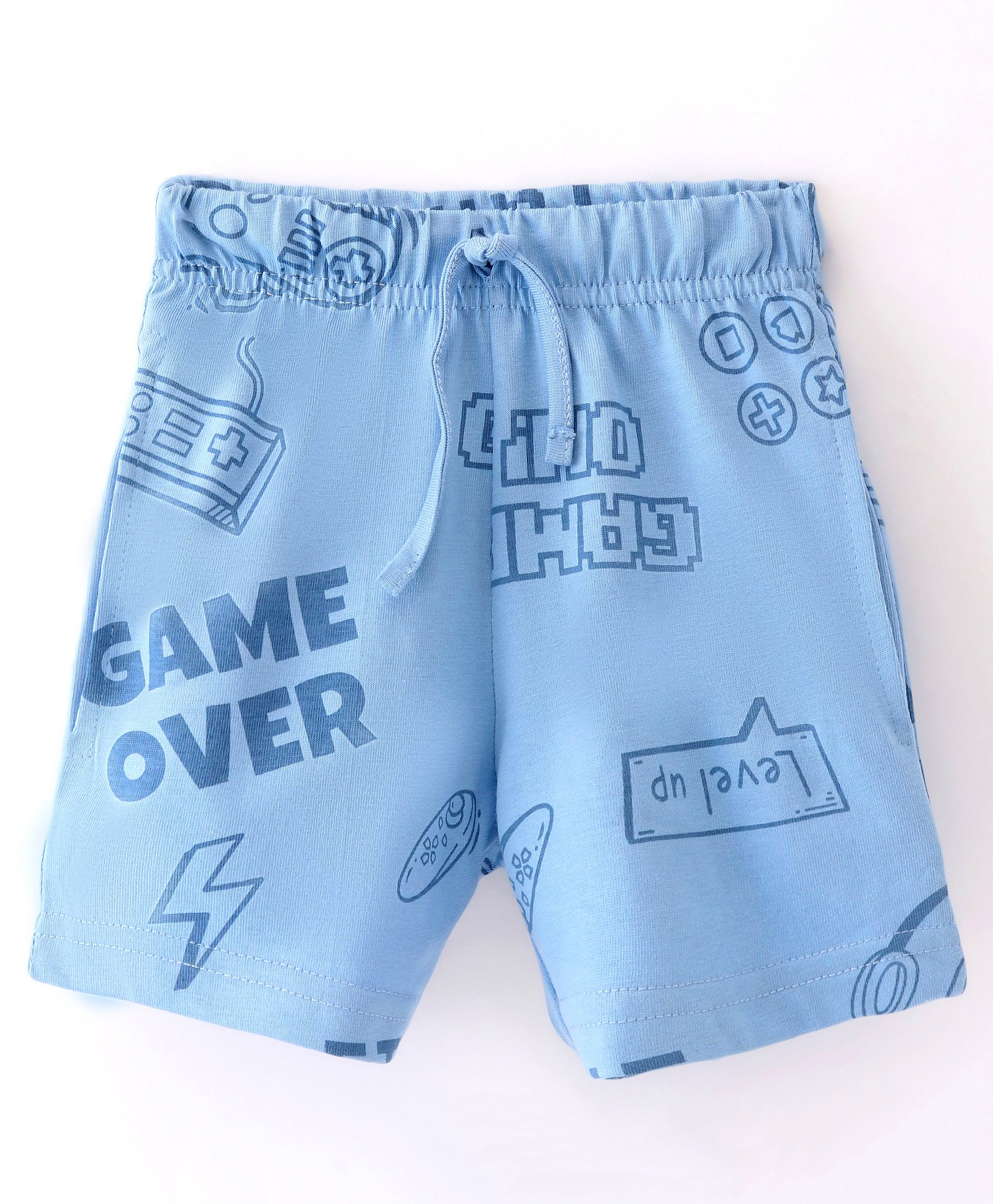 Evimo Single Jersey Knit Above Knee Length Shorts Text Print - Light Blue-picture-16