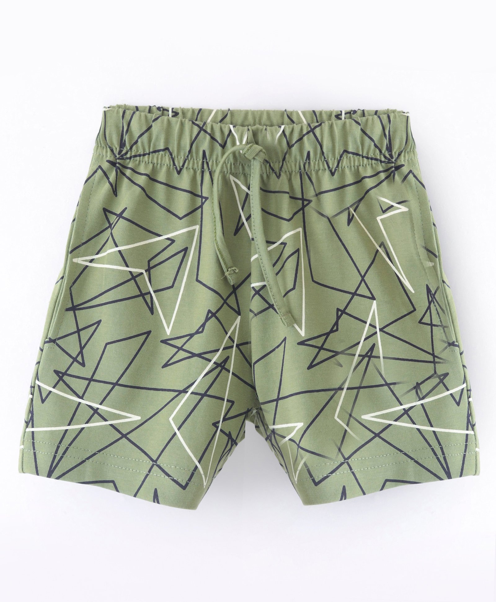 Evimo Single Jersey Above Knee Length Shorts Geometric Print - Mehandi Green-picture-14