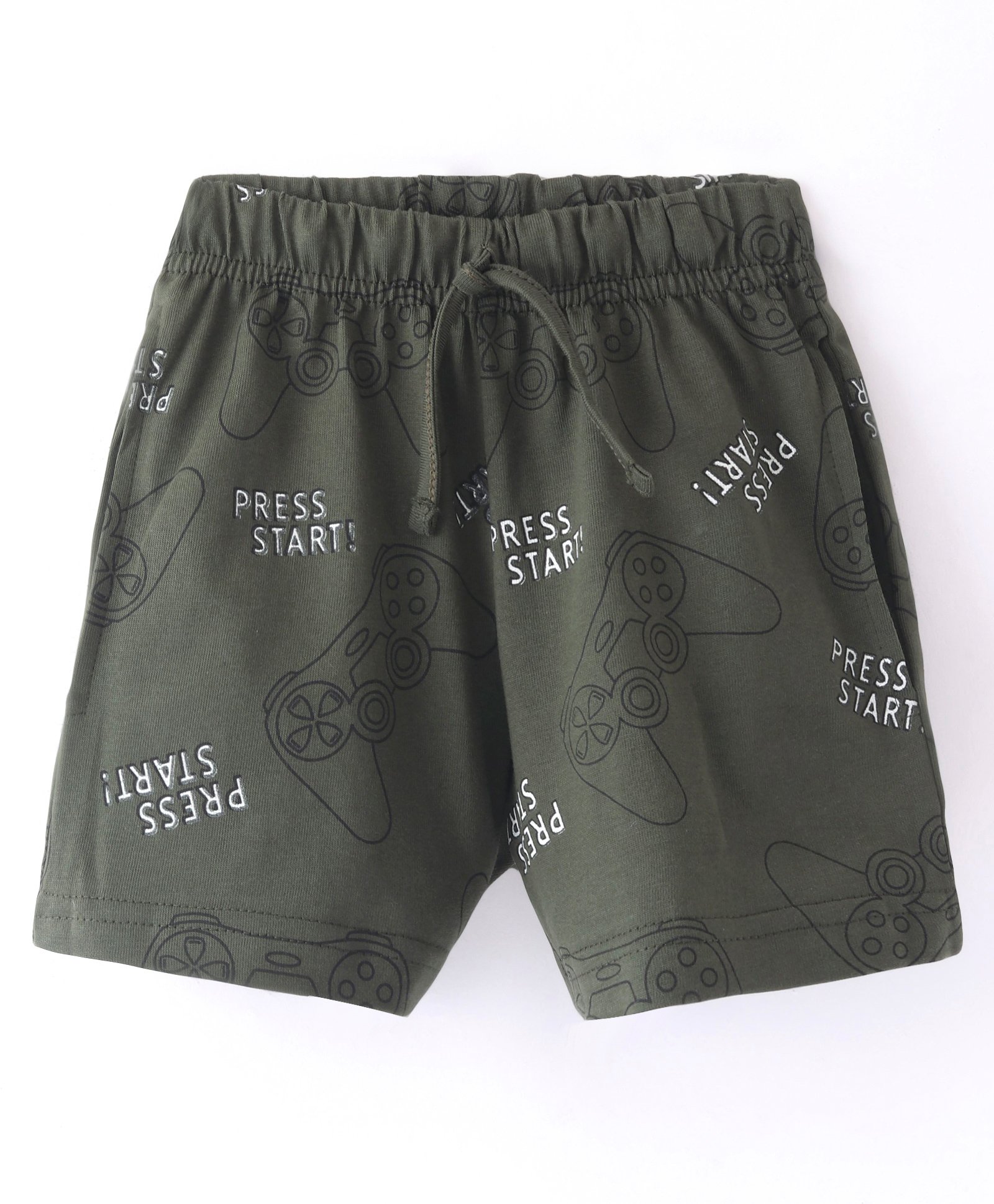 Evimo Single Jersey Knit Above Knee Length Shorts Video Game Print - Green-picture-22