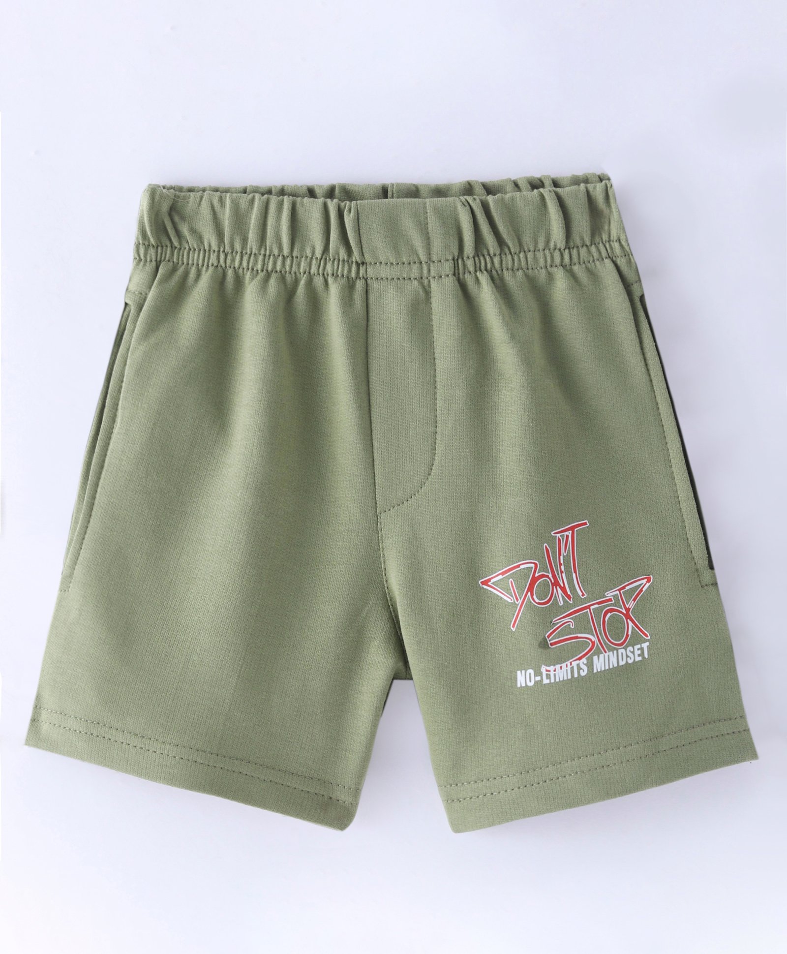 Evimo Single Jersey Above Knee Length  Shorts Text Print - Olive-picture-10