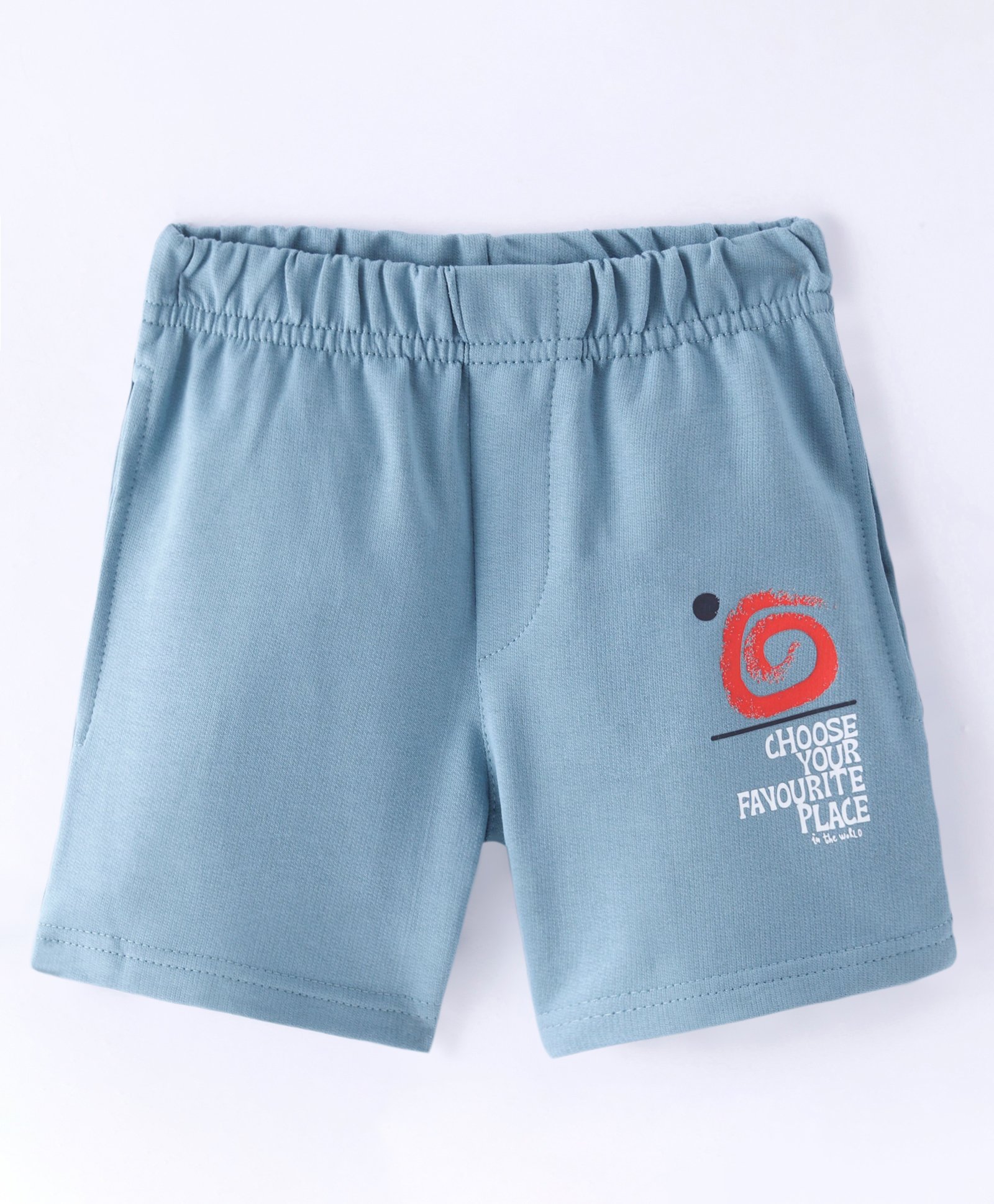 Evimo Single Jersey Above Knee Length Shorts Text Print - Airforce Blue-picture-12