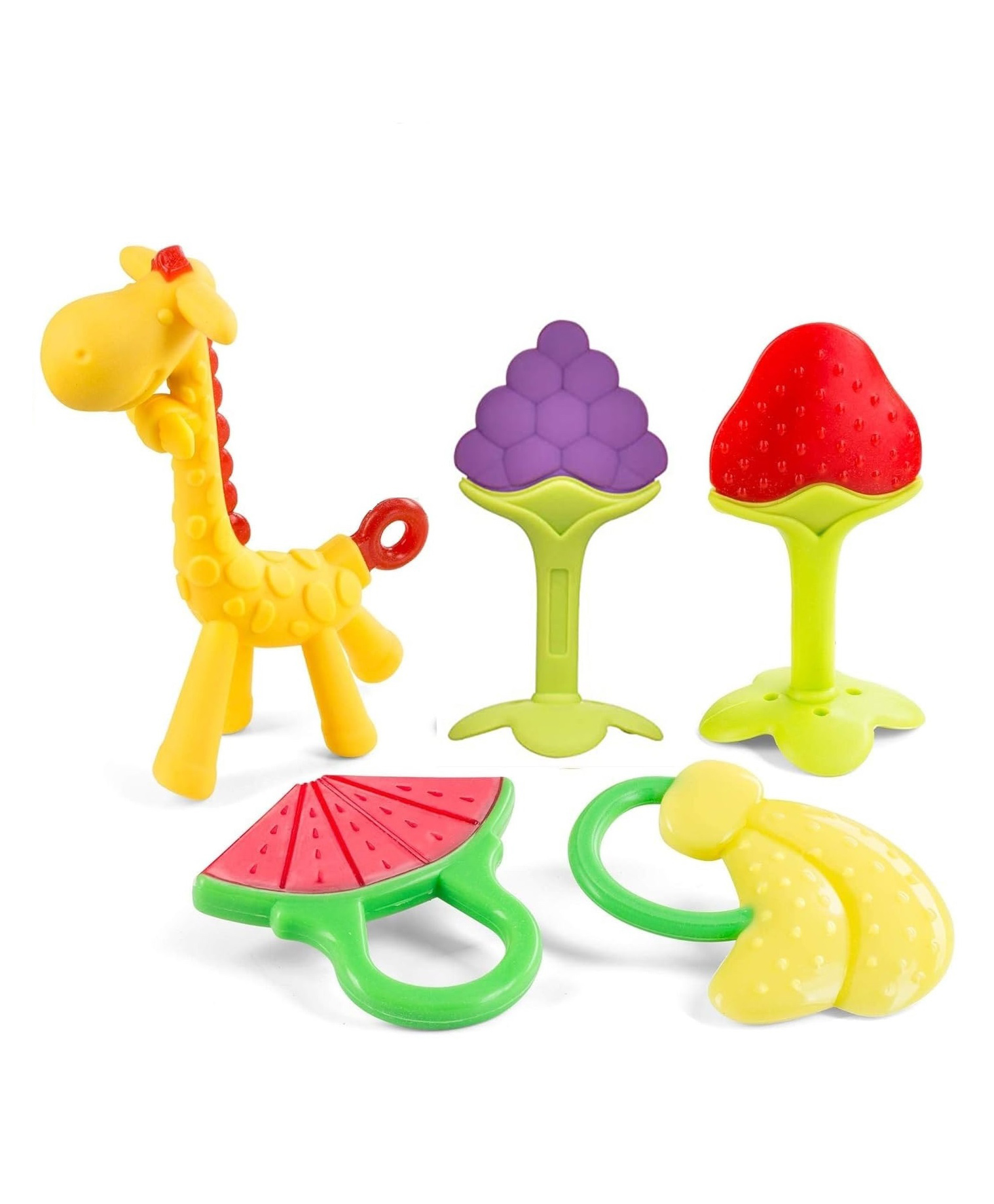 Kritiu  Baby Silicone Giraffe & Fruit Teether Combo Pack Of 5 Non Toxic Teething Toys - Multicolor-image-14