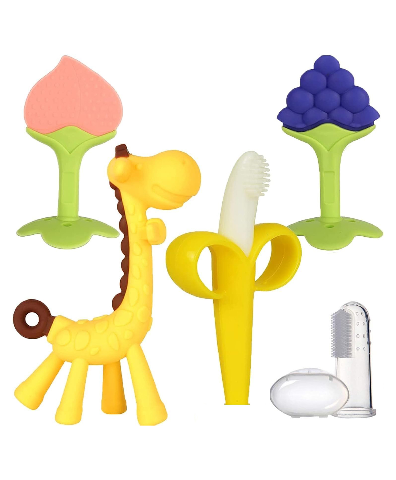 Kritiu Baby Silicone Teether & Toothbrush Combo Pack Of 5 Non Toxic BPA Free Teething Toys - Multicolor-image-8