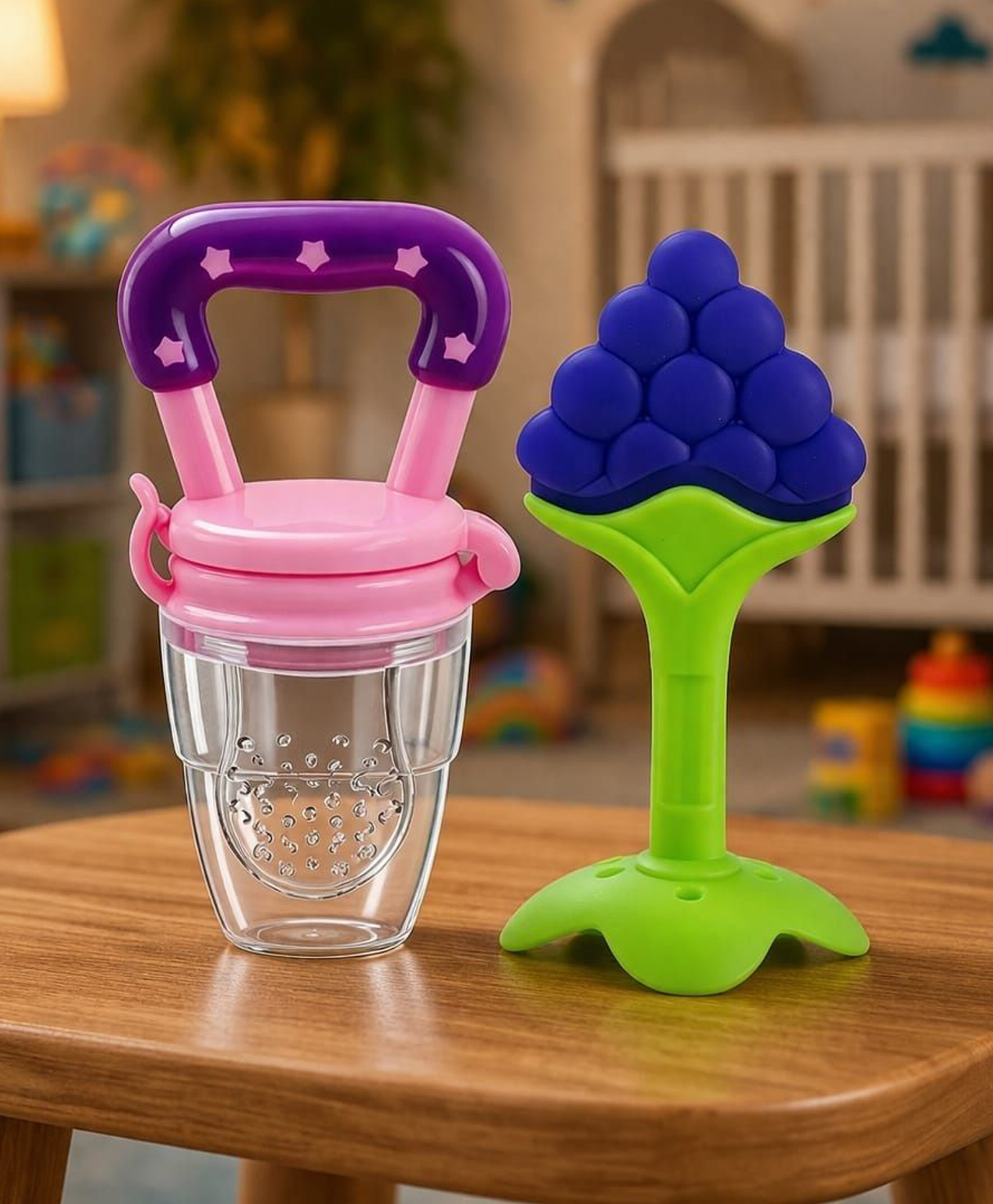 Baby Silicone Fruit Teether & Fruit Feeder Combo - Blue & Purple-image-7
