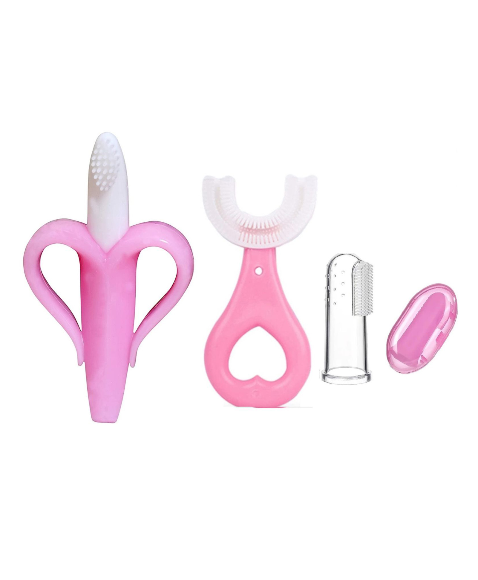 Kritiu Baby Banana Shape Toothbrush U Shape & Fingure Toothbrush Combo - Pink-image-45