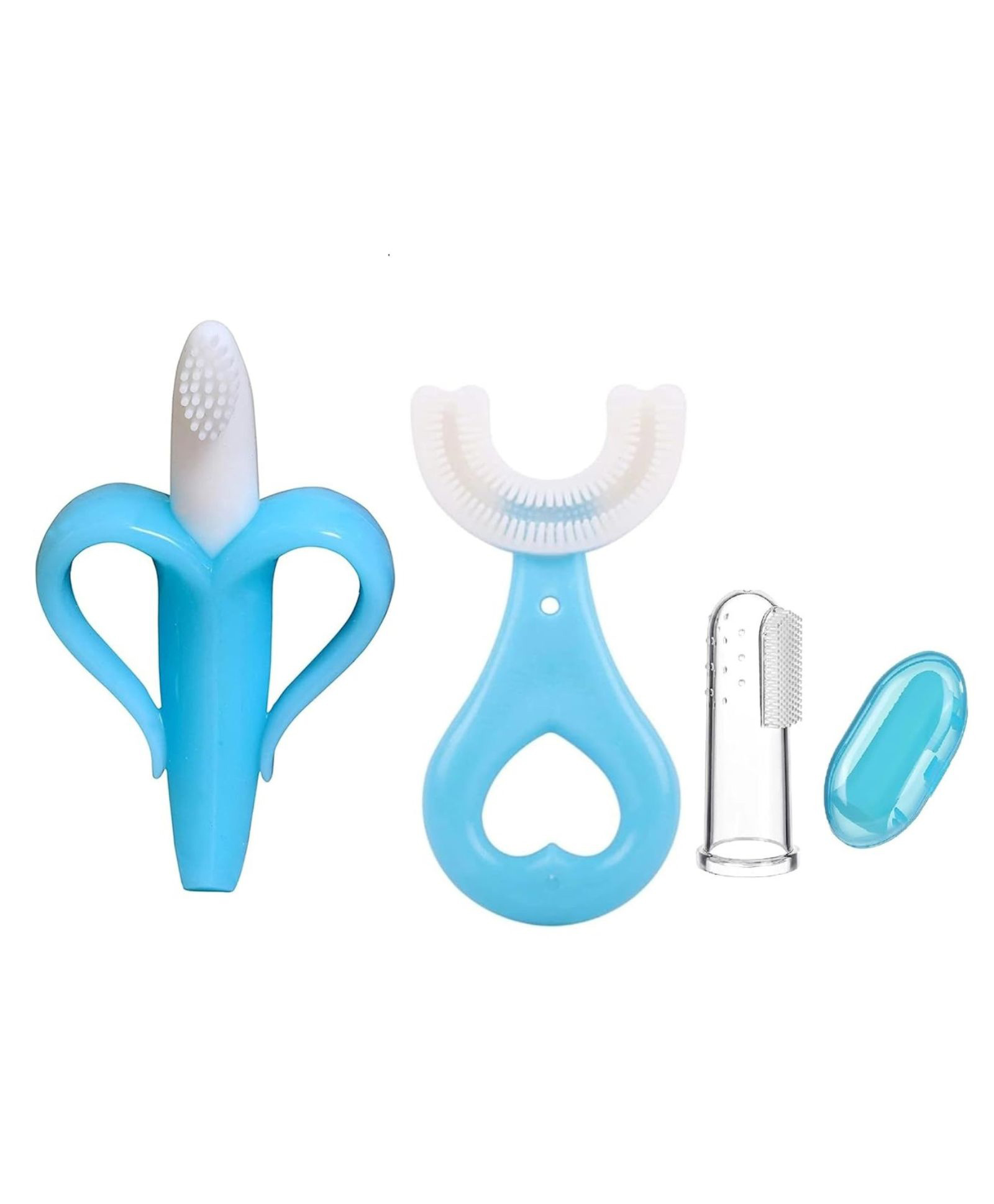 Kritiu Baby Banana Shape Toothbrush U Shape & Fingure Toothbrush Combo - Blue-image-4