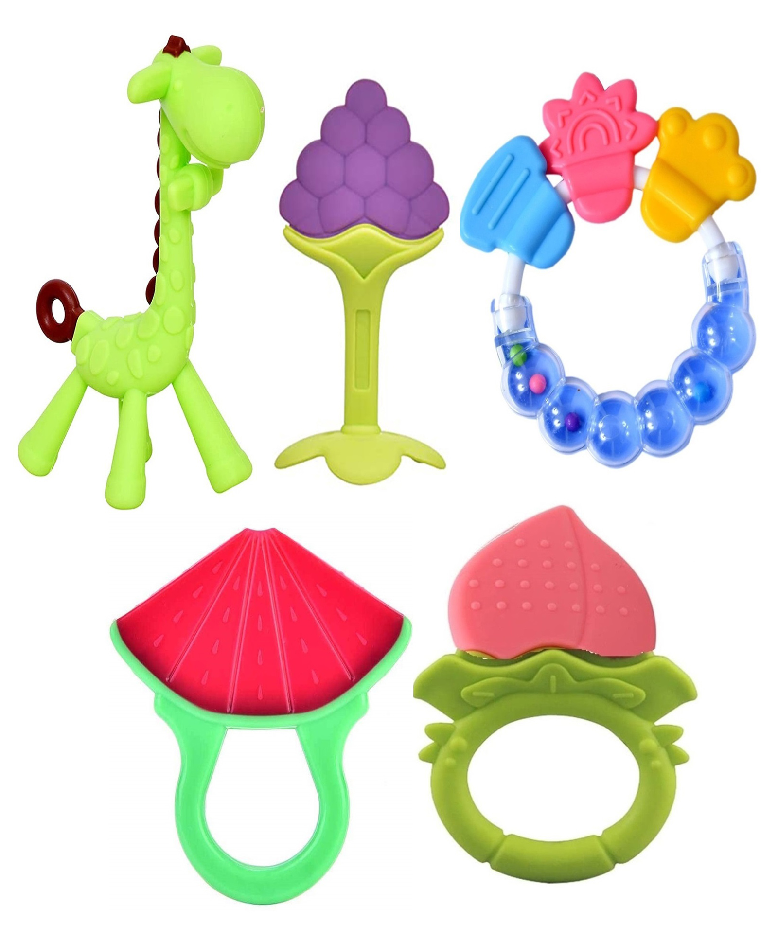 Kritiu Baby Silicone Non Toxic Teether Toy Pack Of 5 - Multicolor-picture-35