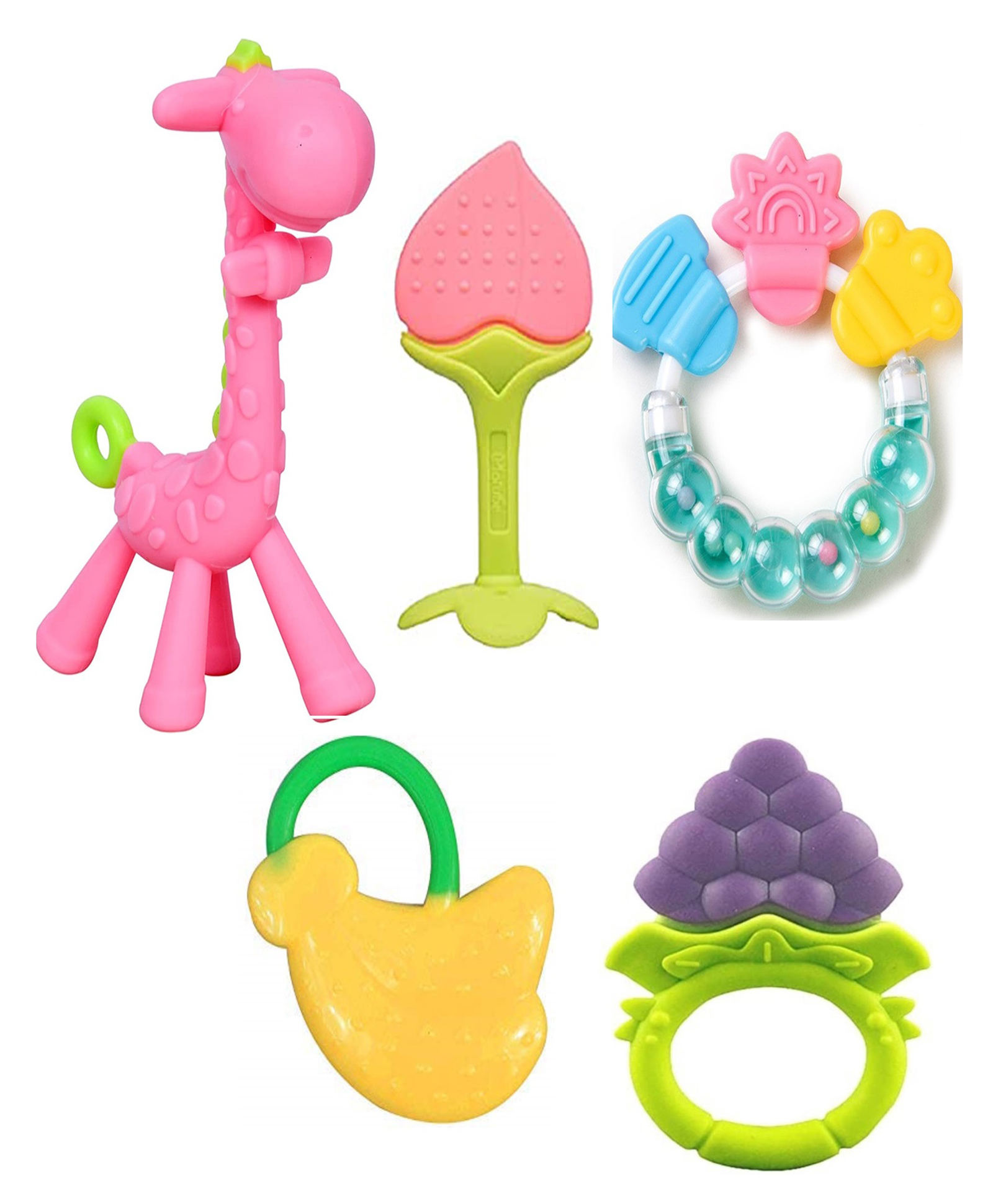 Kritiu Baby Silicone Non Toxic Teether Toy Pack Of 5 - Multicolor-picture-41