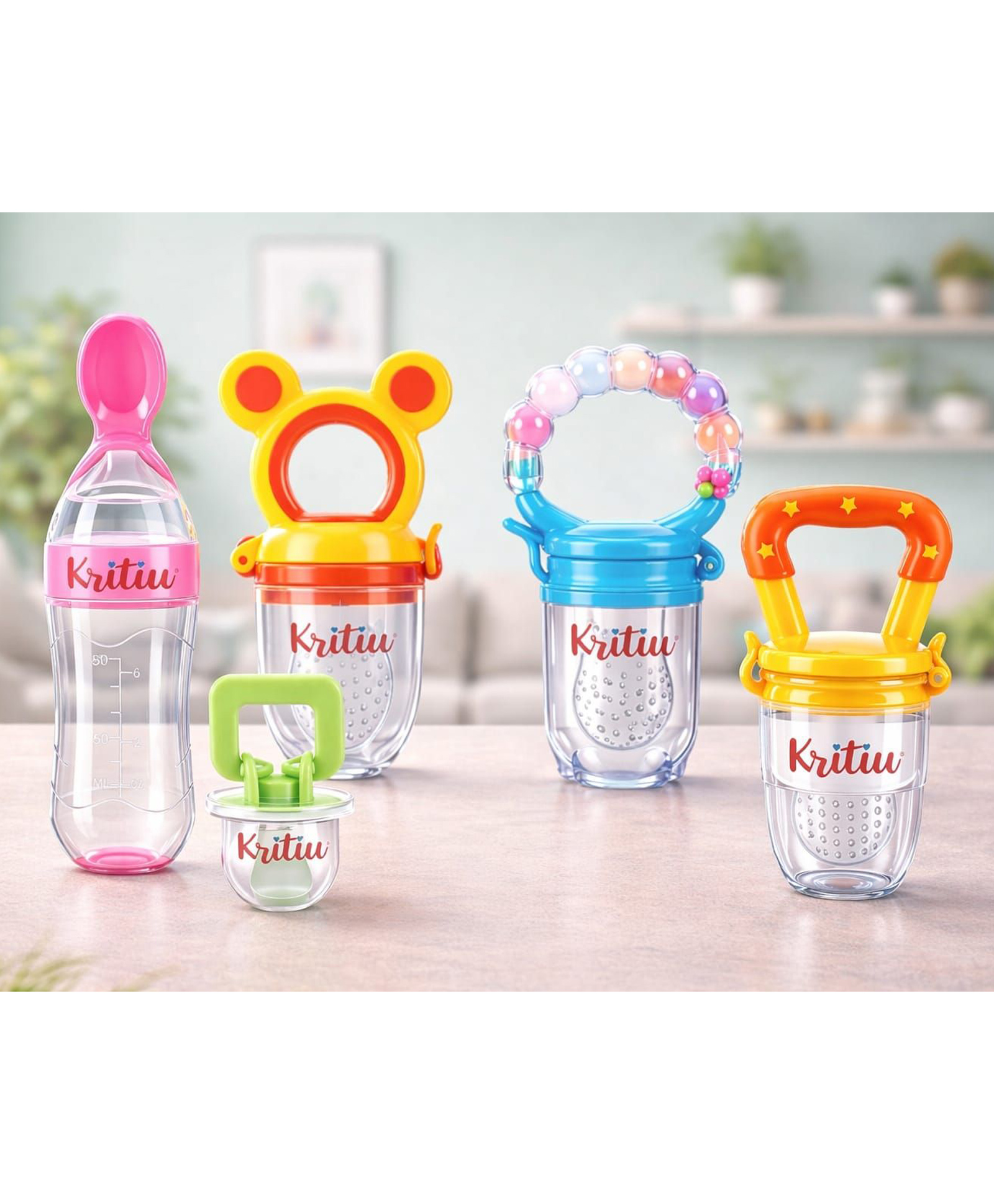 Kritiu Baby Spoon Feeder Fruit Nibbler & Pacifier Feeding Combo - Multicolor-picture-46