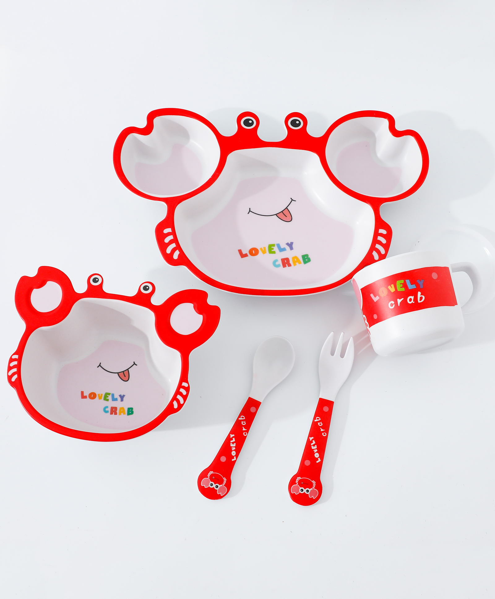 fab n funky Crab Shaped Bamboo Fibre Sectioned Feeding Set - Red-picture-30