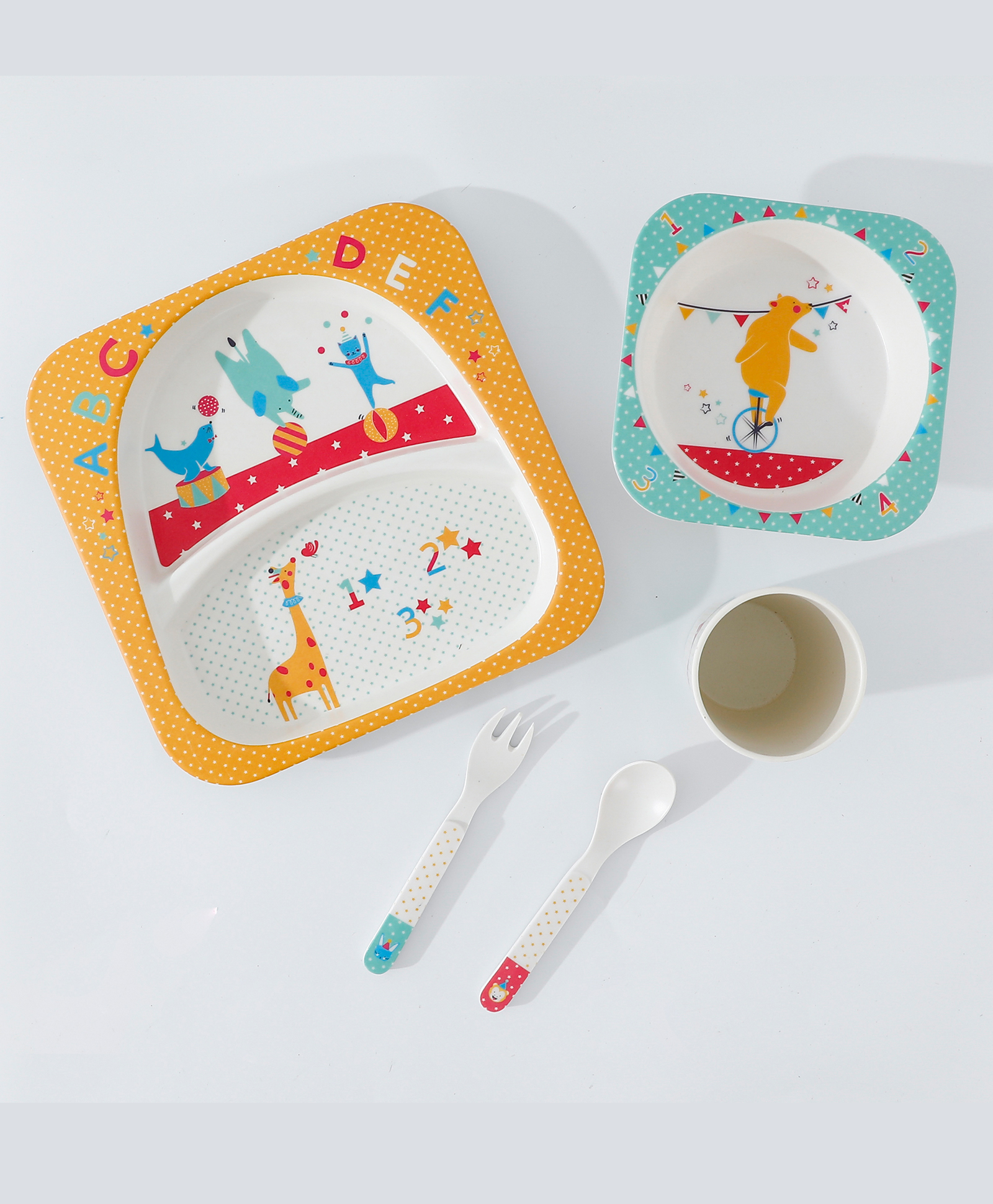 fab n funky Bamboo Fiber Sectioned Feeding Set with Circus Print - Multi Colour-picture-31