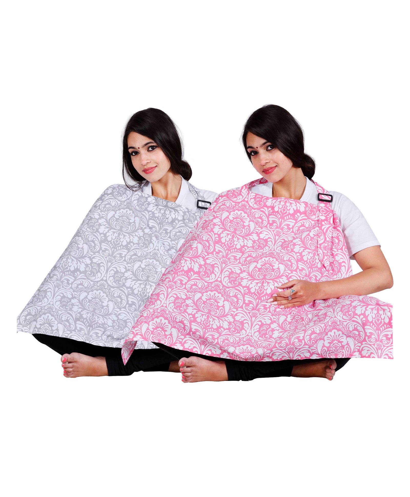 Lulamom Nursing Covers Damask Print Pack of 2 - Pink Grey-image-43