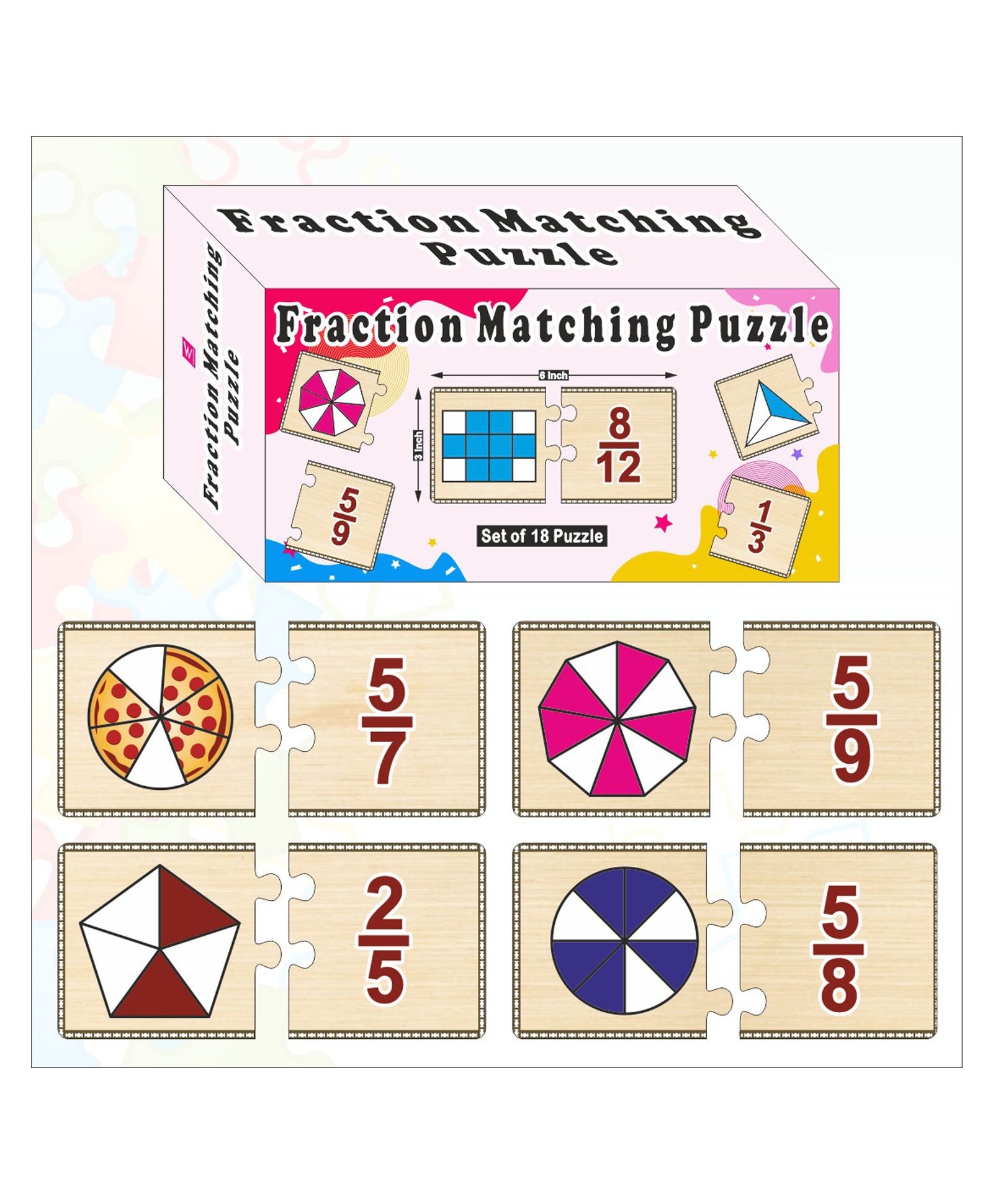WISSEN Fraction Master Wooden Match-Up: Self-Correcting Puzzle Game for kids-picture-11