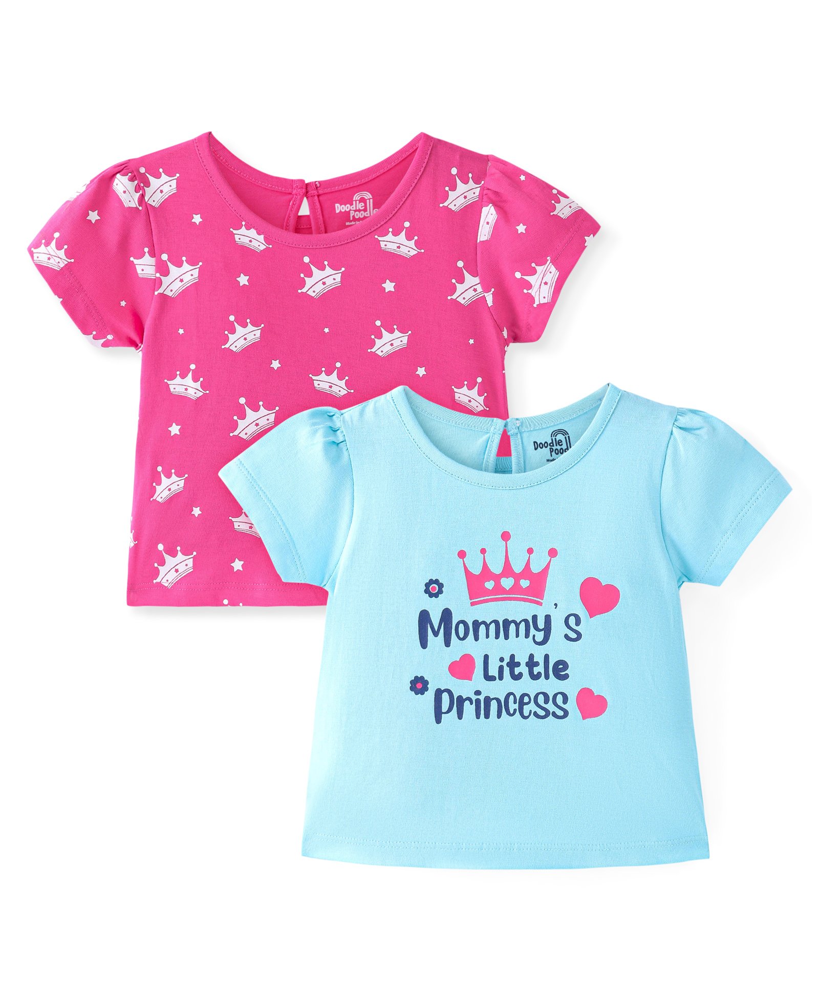 Doodle Poodle 100% Cotton Half Sleeves Tops Text Print Pack of 2 - Turquoise Blue & Pink-picture-37
