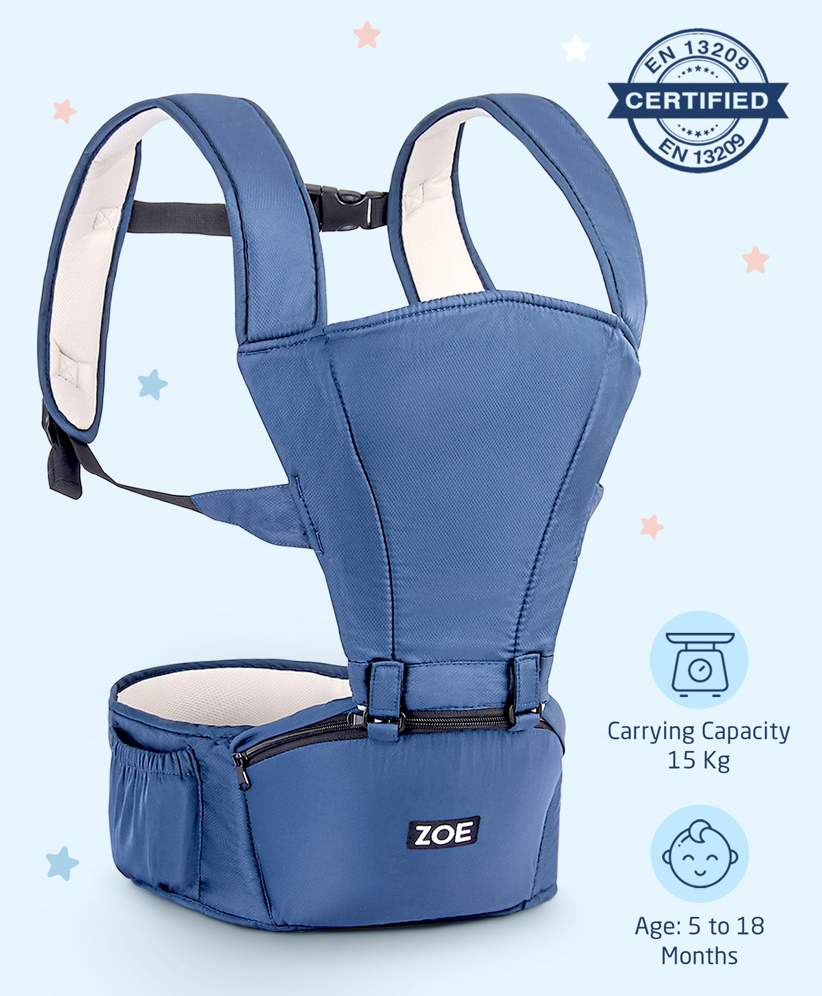 Zoe Snuggle Hip Seat cum Baby Carrier - Blue-picture-19