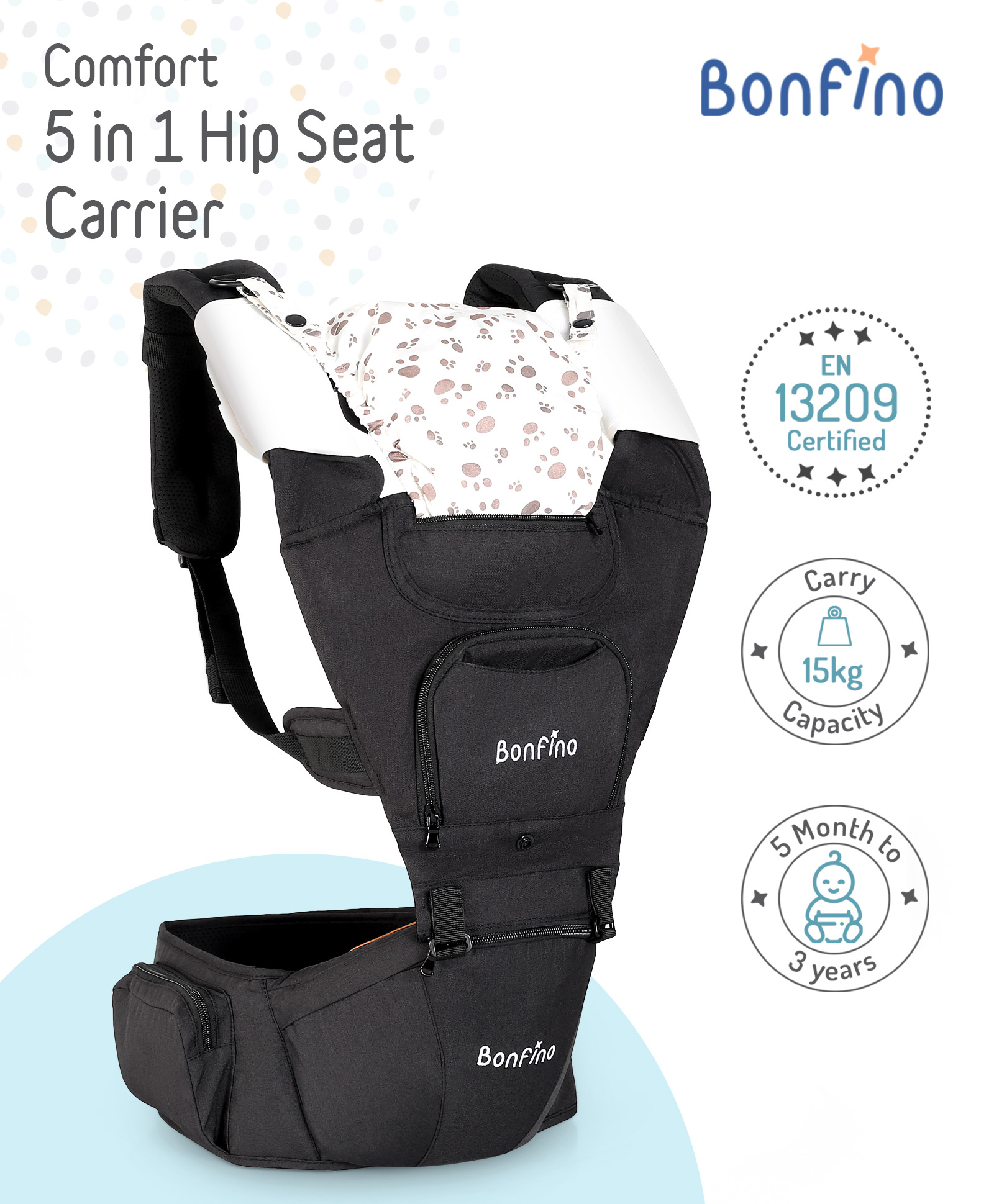 Bonfino Comfort 5 in 1 Hip Seat Carrier - Black