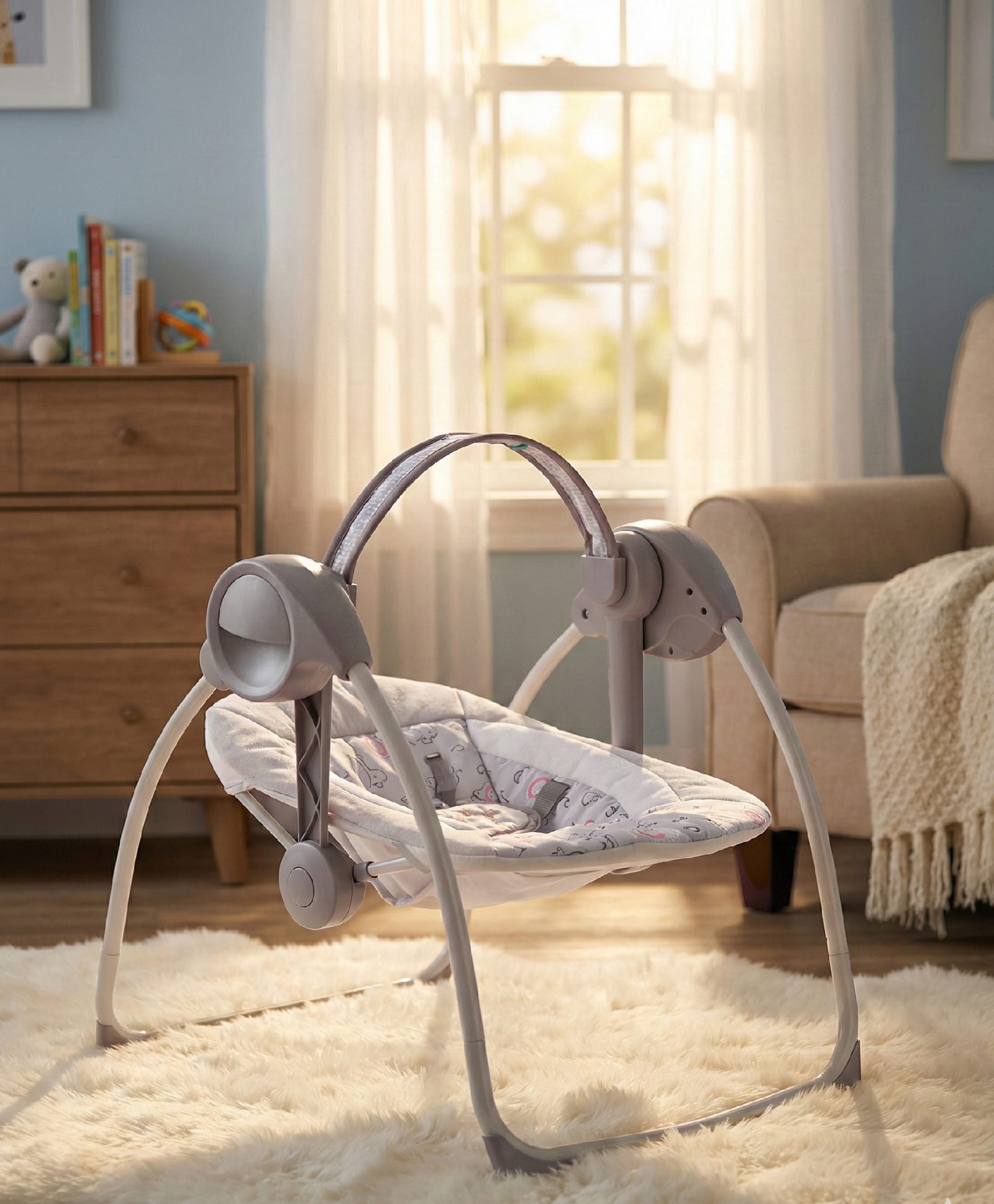 Baby Swing with 3-Point Safety Harness & Remote Control - Grey-image-37