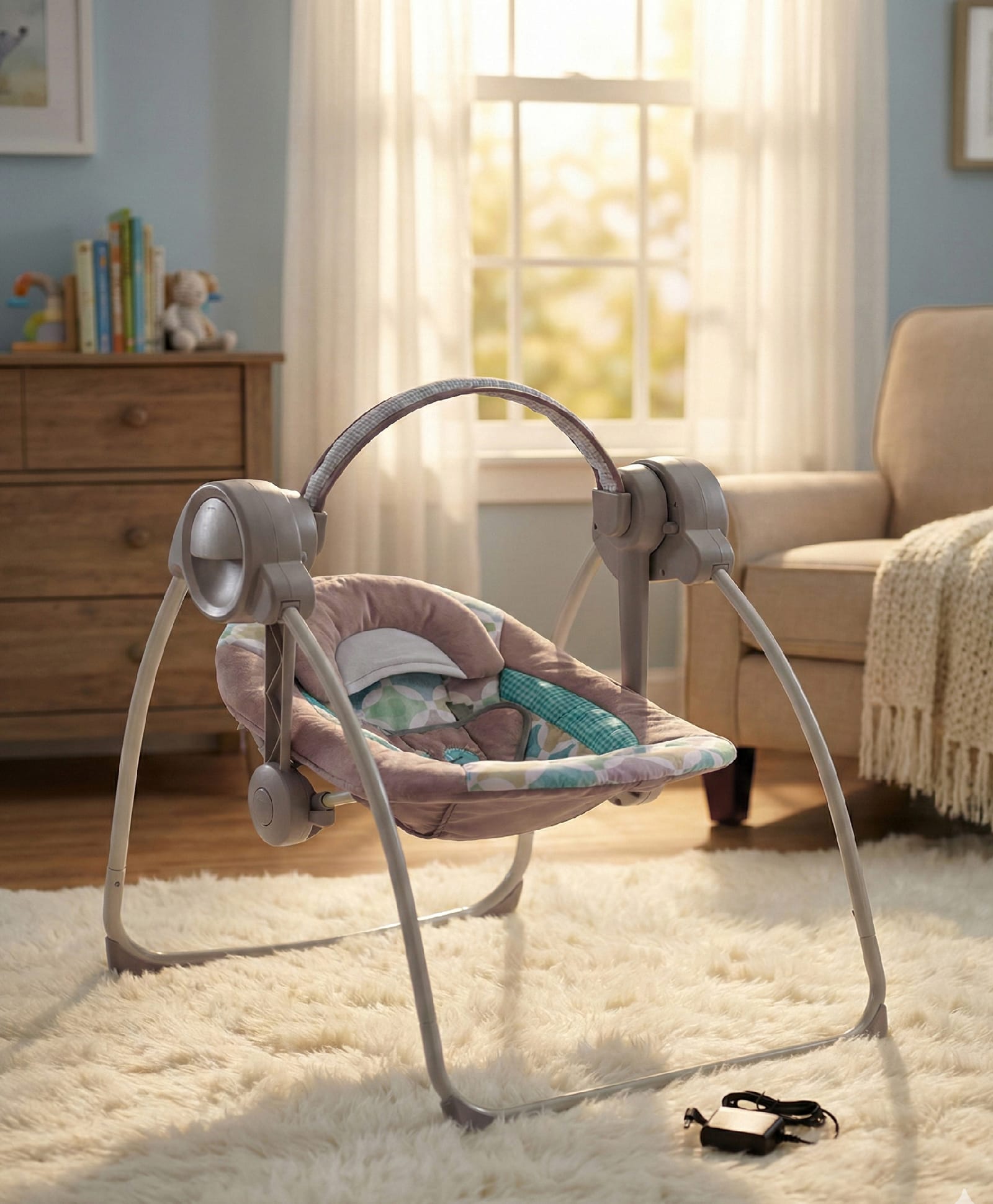 Baby Swing with 3-Point Safety Harness & Remote Control - Tan-image-30
