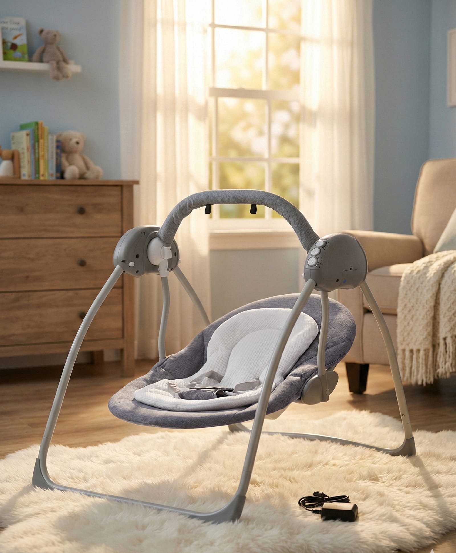 fab n funky Baby Swing with 3-Point Safety Harness & Remote Control - Grey-picture-28