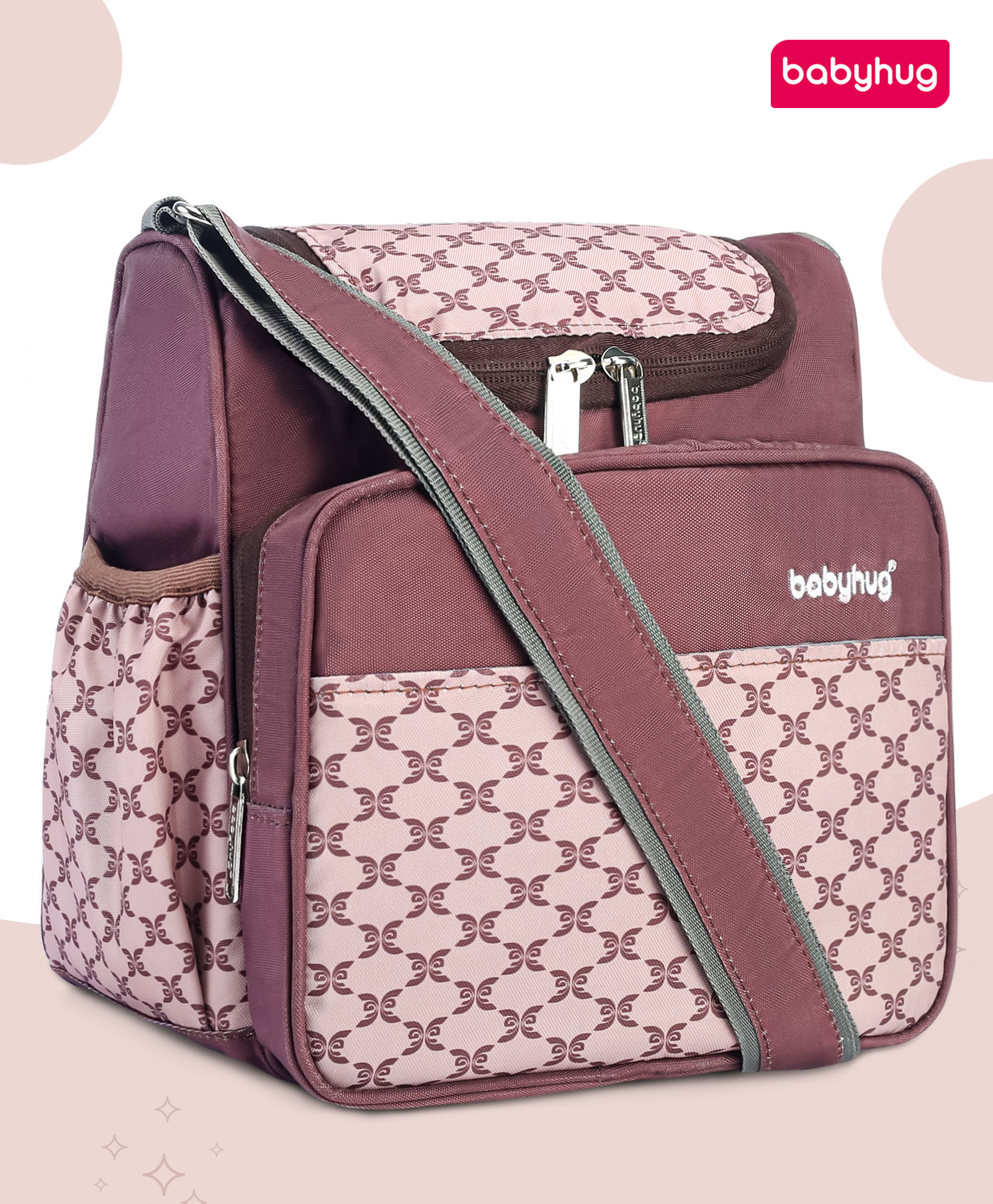 Babyhug Mini & Compact Sling Diaper Bag Quatrefoil Print- Brown-image-44