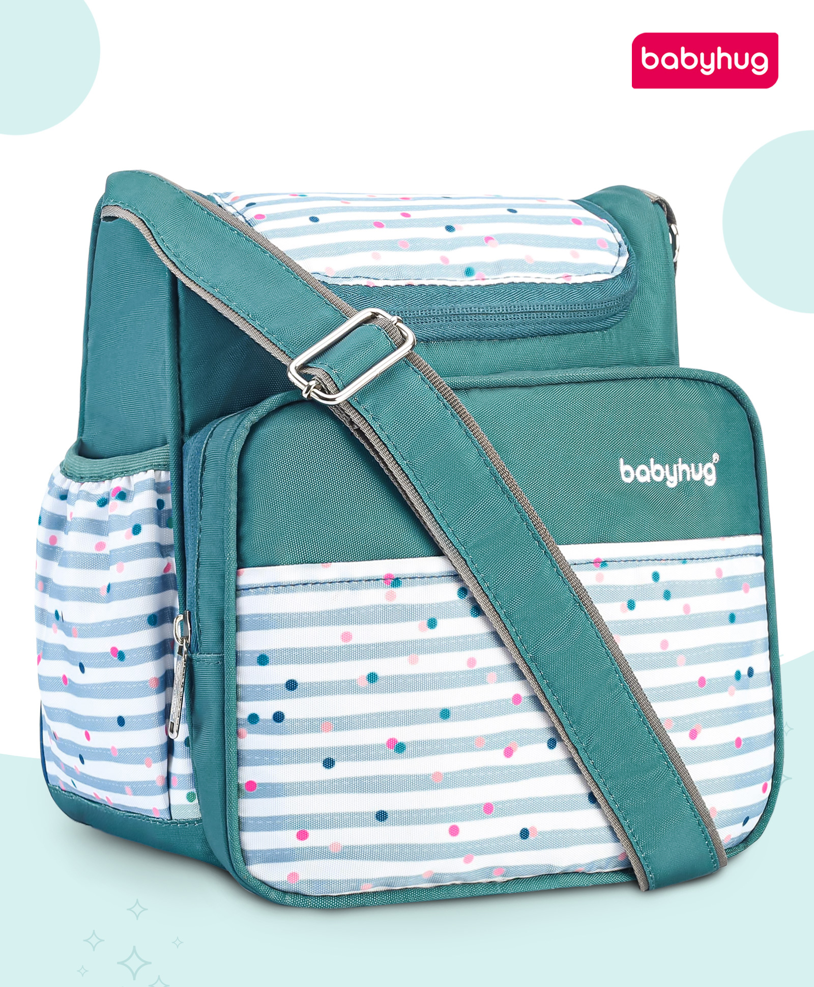Babyhug Mini & Compact Sling Diaper Bag Polka Dots Print- Green-image-45