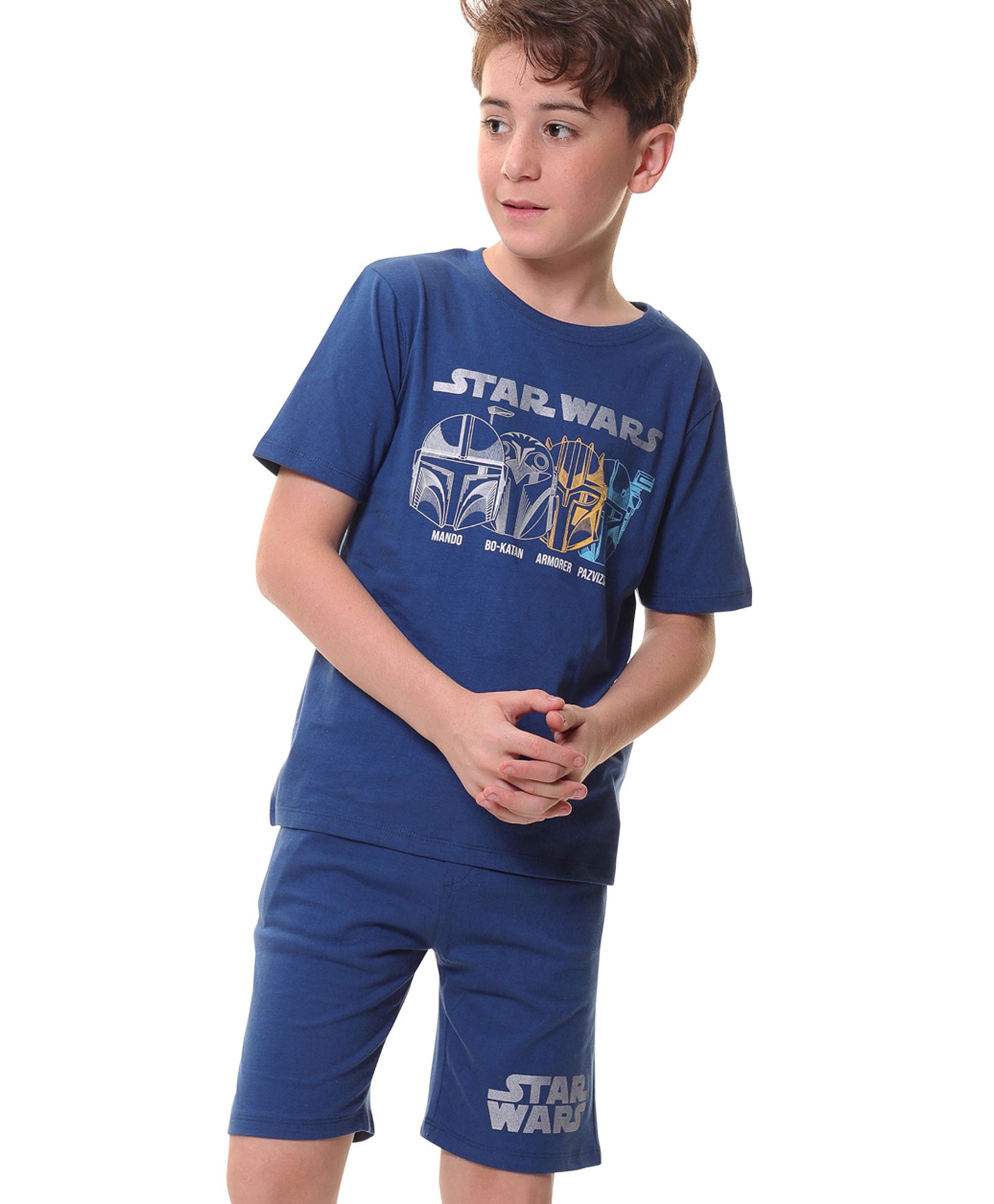 Pine Kids Lucas Cotton Half Sleeves Night Suit With Star Wars Print - Blue-image-36