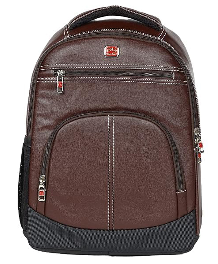 PB Pearlbags 824F 30 L Faux Leather Laptop Backpack For School, Height 18 inch -Brown-image-20