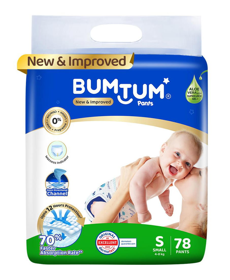 Bumtum Baby Diaper Pants with Double Layer Leakage Protection Infused With Aloe Vera, Cottony Soft High Absorb Technology  Small - 78 Pieces-picture-28