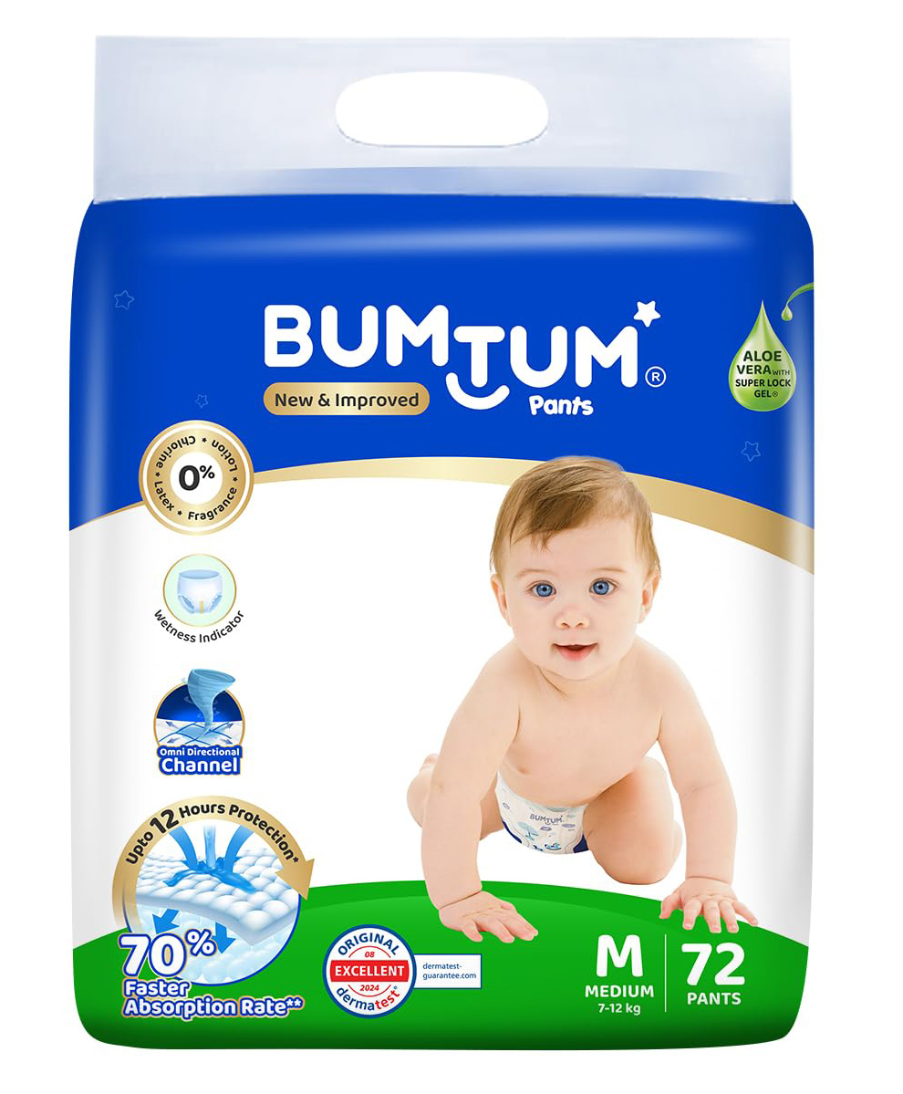 Bumtum Baby Diaper Pants with Double Layer Leakage Protection Infused With Aloe Vera, Cottony Soft High Absorb Technology  Medium - 72 Pieces-picture-31