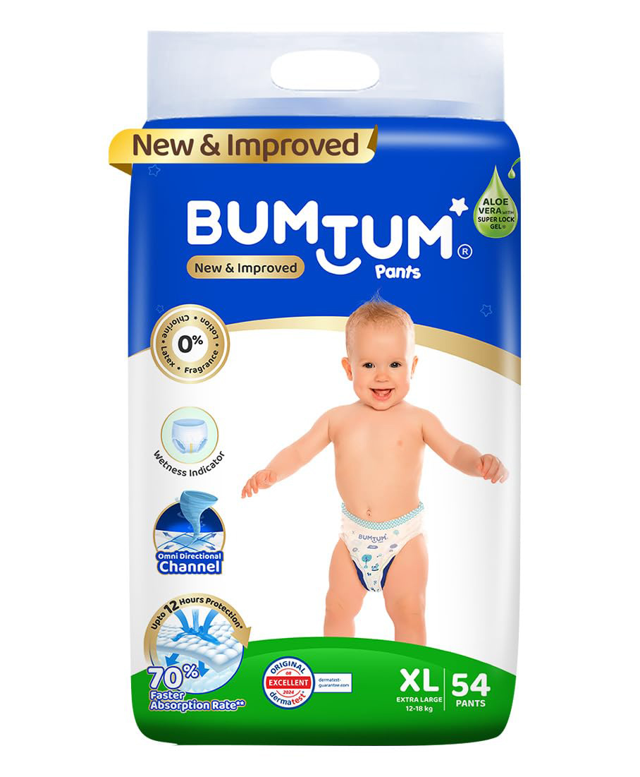 Bumtum Baby Diaper Pants with Double Layer Leakage Protection Infused With Aloe Vera, Cottony Soft High Absorb Technology  Extra Large - 54 Pieces-picture-30
