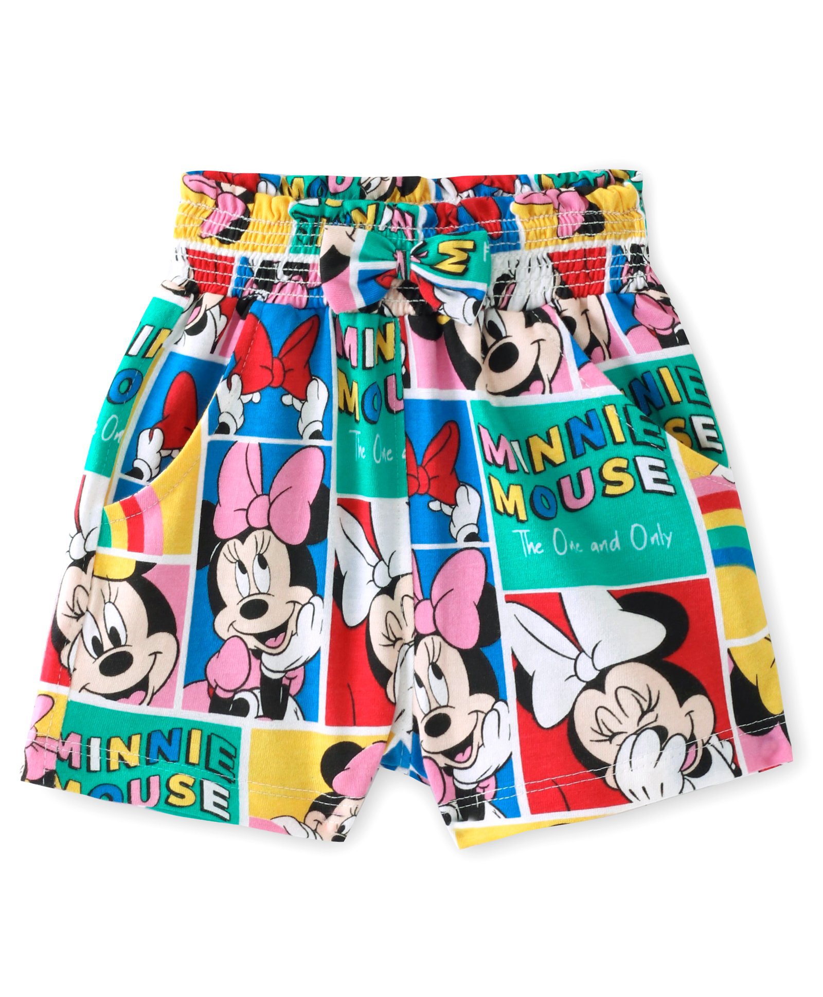 Babyhug Disney Cotton Knit Knee Length Shorts with Pockets & Minnie Mouse Print - White-picture-25