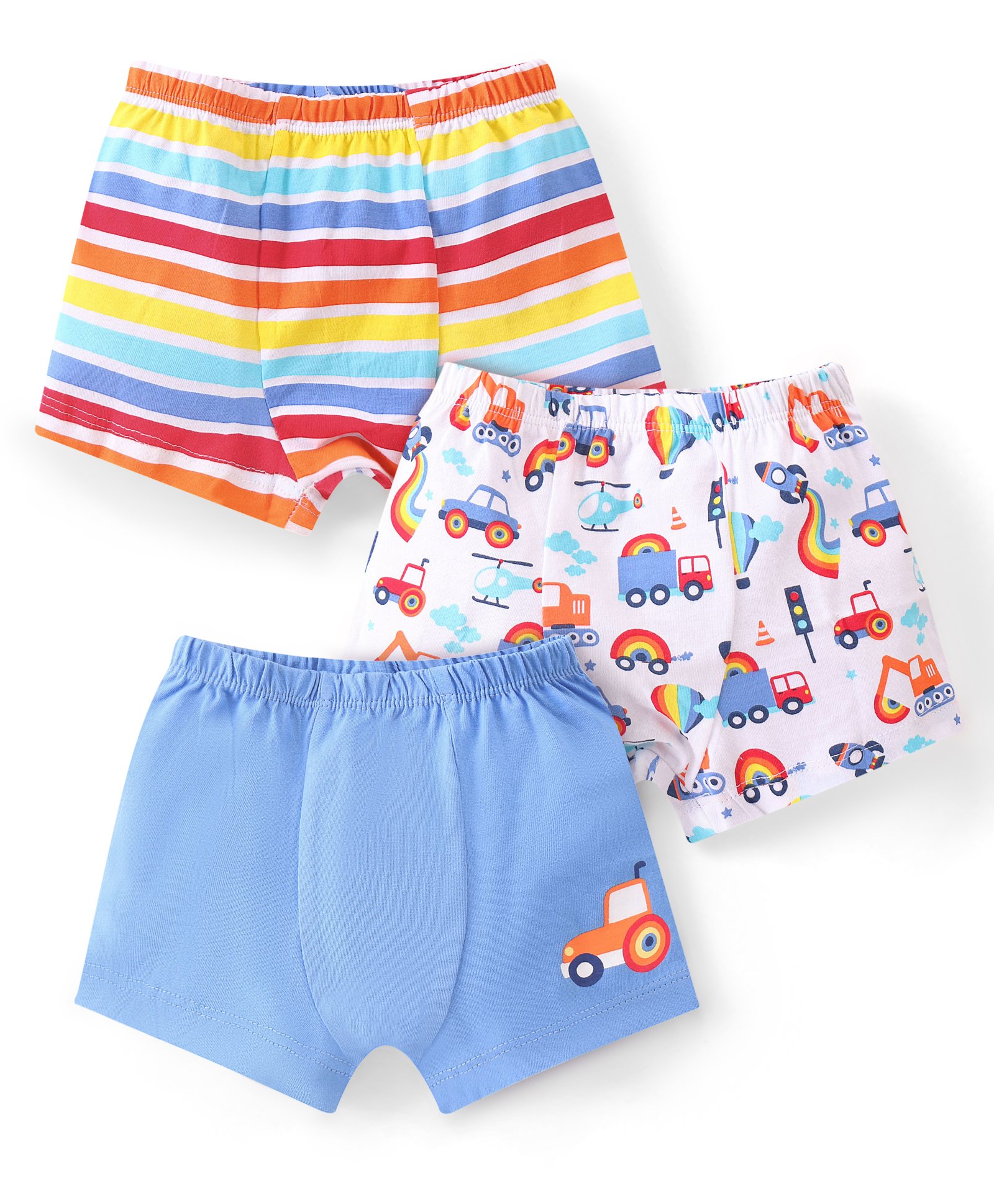 Babyhug 100% Cotton Above Knee Length Trunks Vehicle Print Pack of 3 - Multicolour-image-22