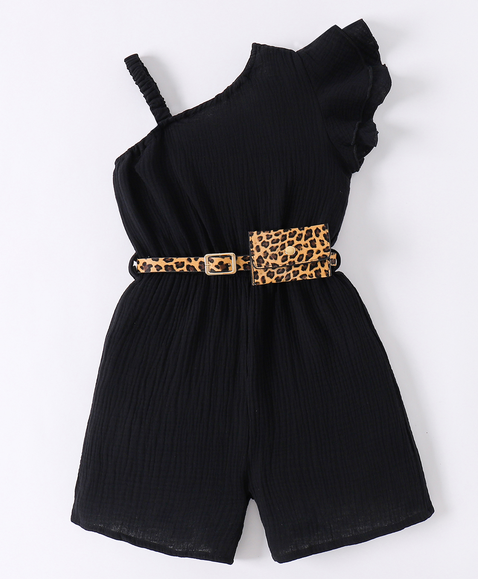 Kookie Kids Sleeveless Jumpsuit with Printed Belt -  Black-picture-24