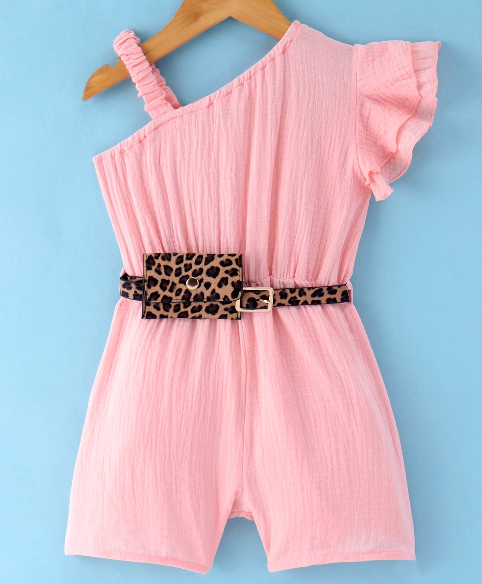 Kookie Kids Sleeveless Jumpsuit with Printed Belt -  Pink-picture-26