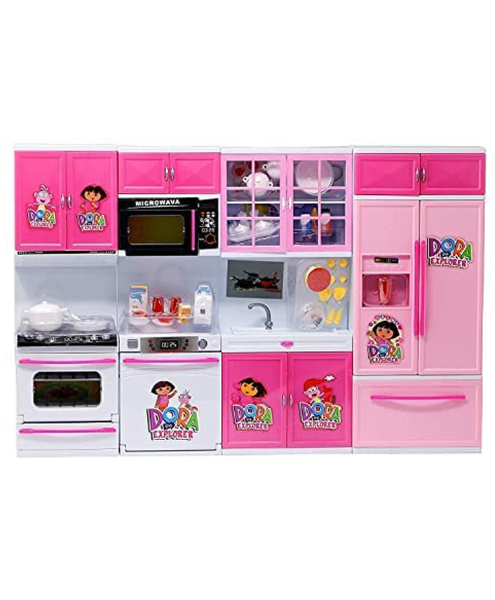 Lattice Modern Kitchen Pretend Play Set with Light & Sound4 Compartment Cooking Toy for Kids- Pink-picture-21