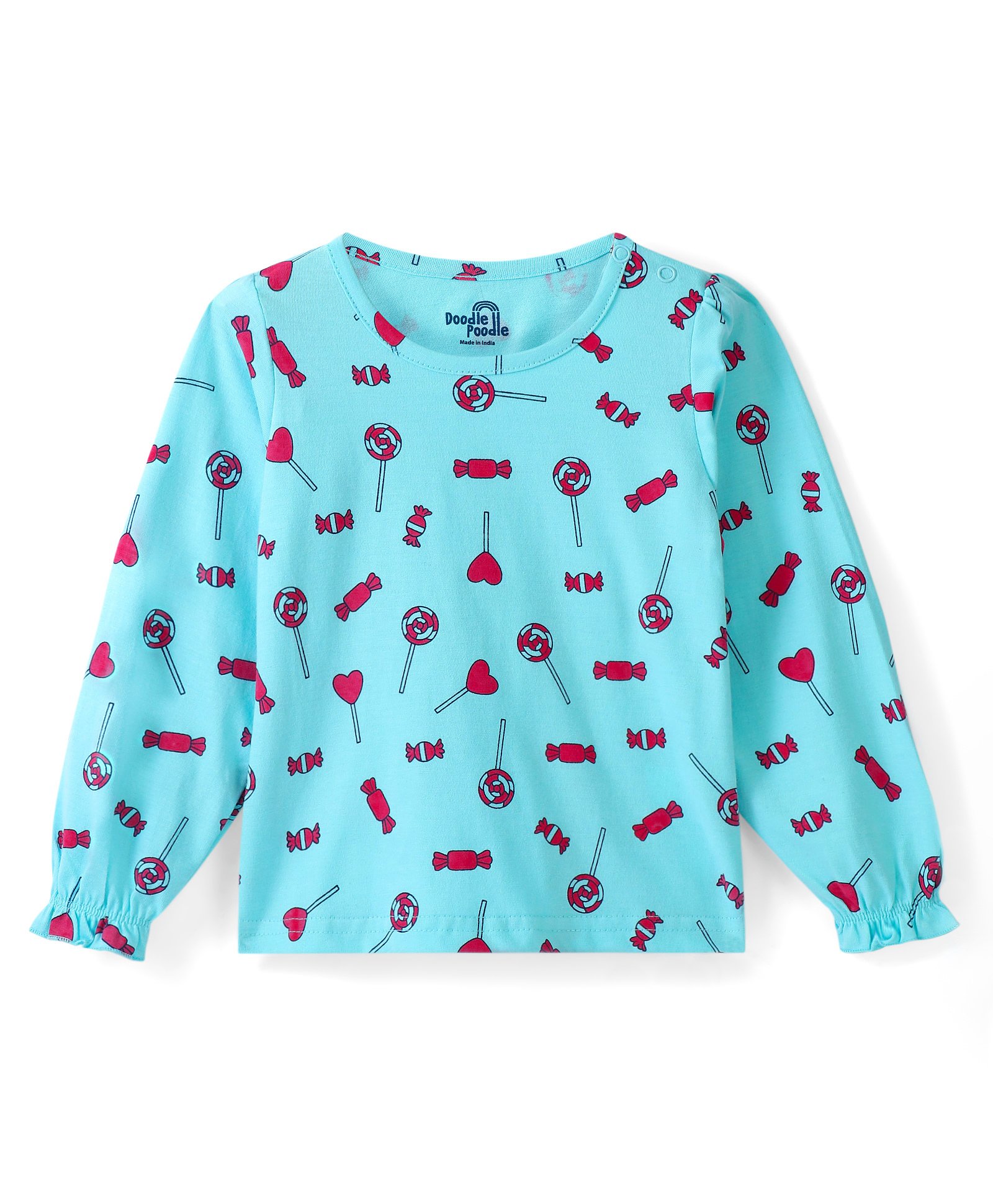 Doodle Poodle 100% Cotton Knit Full Sleeves T-Shirt with Toffee Print - Blue-picture-26