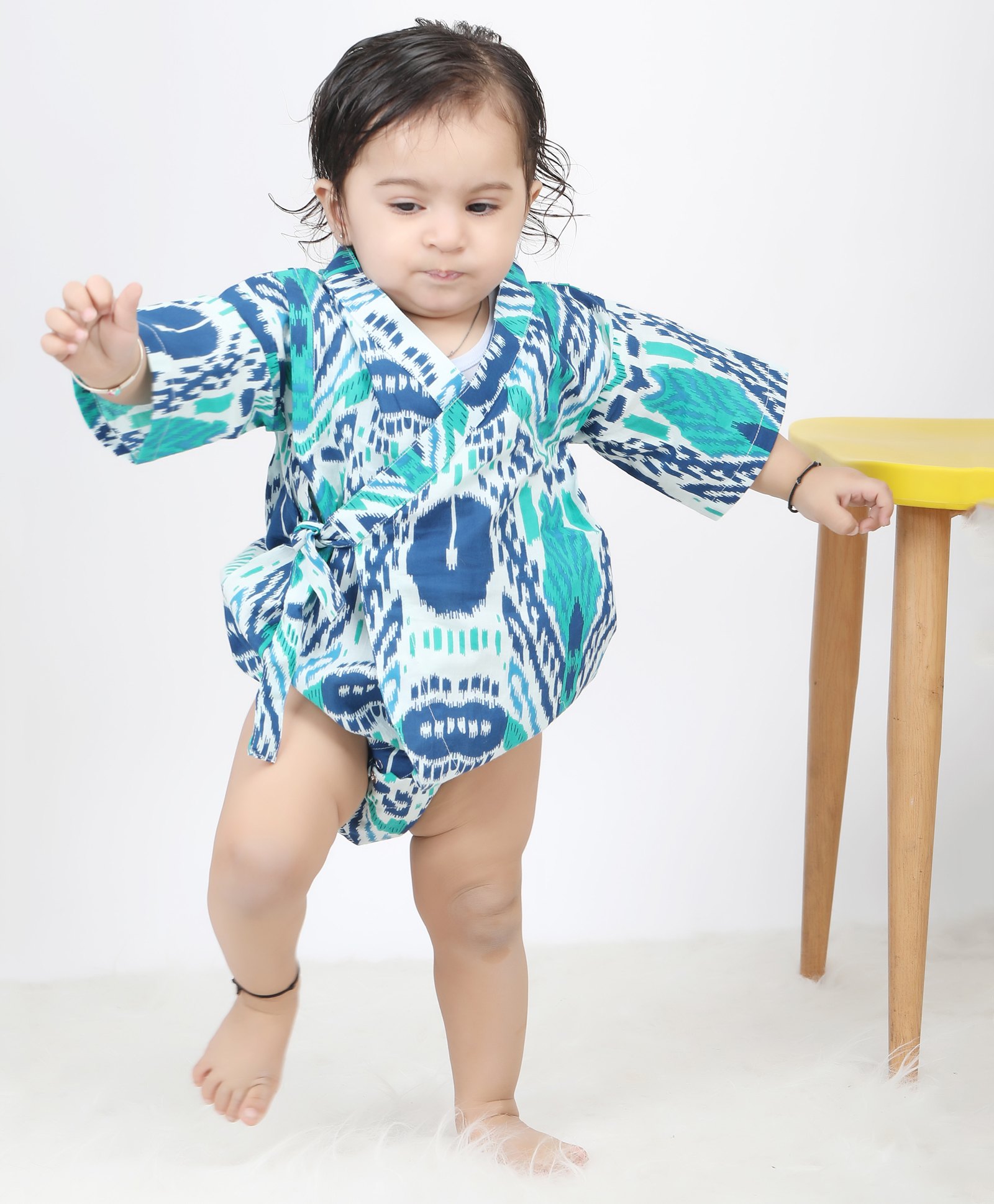 Polka Tots Cotton Half Sleeves Abstract Printed Onesie With Bag  - Blue-picture-23