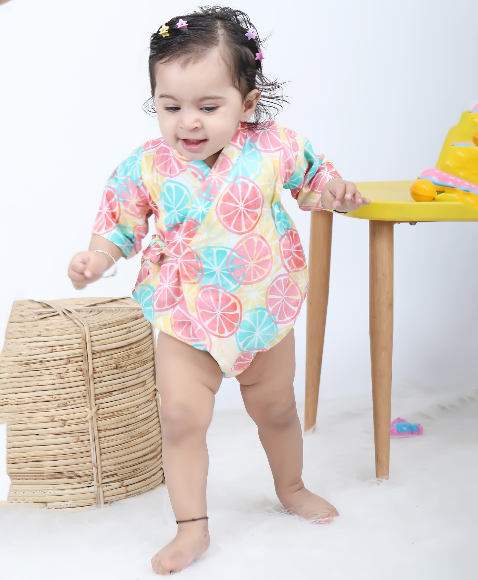 Polka Tots Cotton Half Sleeves Fruits  Printed Onesie With Bag  - Multi Colour-picture-24