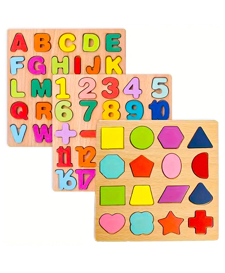 WISHKEY Wooden 3D Capital Alphabets, Numbers, and Shapes Board Puzzle Toy, Educational Toy Puzzles for Early Learning, Colorful Toy, Montessori Toy for Pre-Schooler Kids, Multicolor (Pack of 3)-picture-24