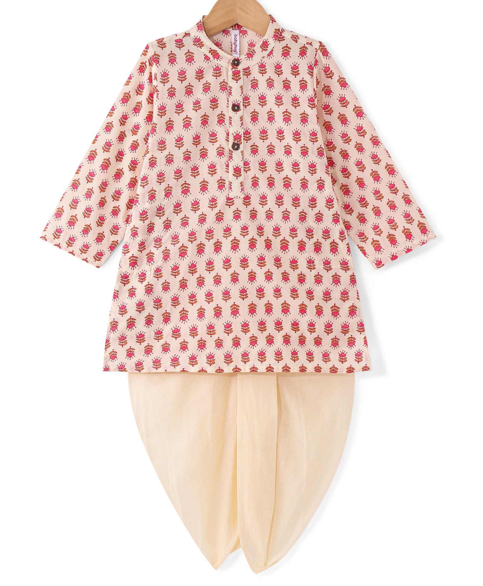 Babyhug Cambric Woven Full Sleeves Floral Printed Kurta & Dhoti Set - Cream-picture-30