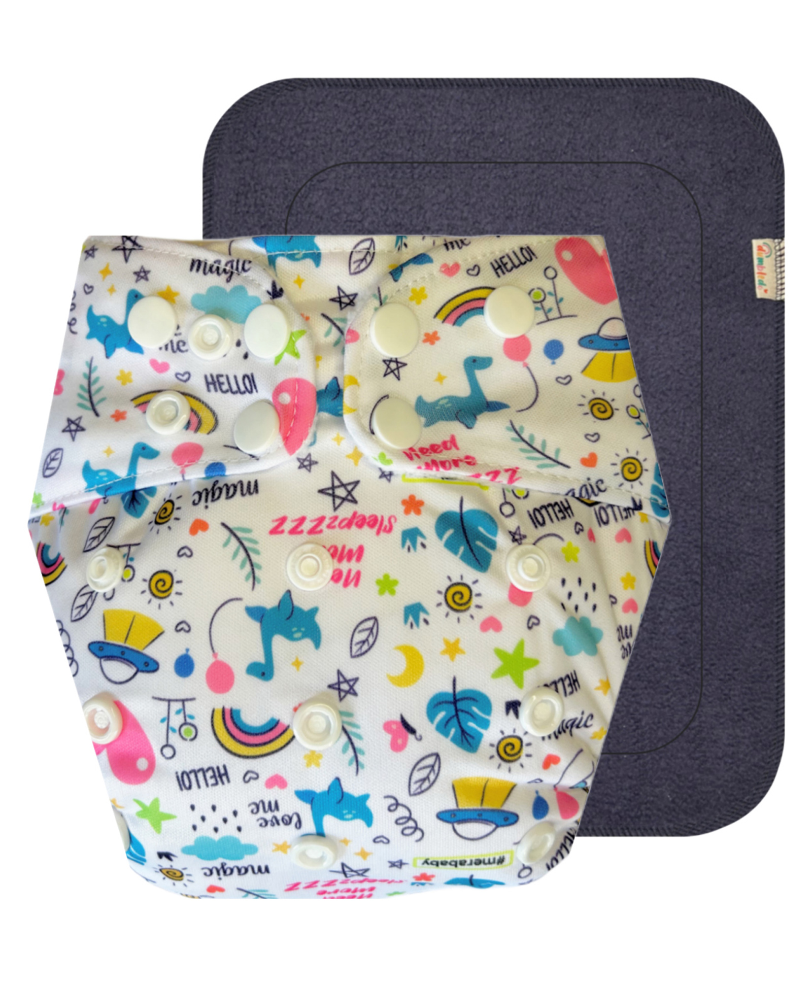 Dumbledo Premium WhiteShape Free Size Leak proof Washable Unisex Reusable Cloth Diaper With 6-layer Black Insert Pack of 1 - White-image-11
