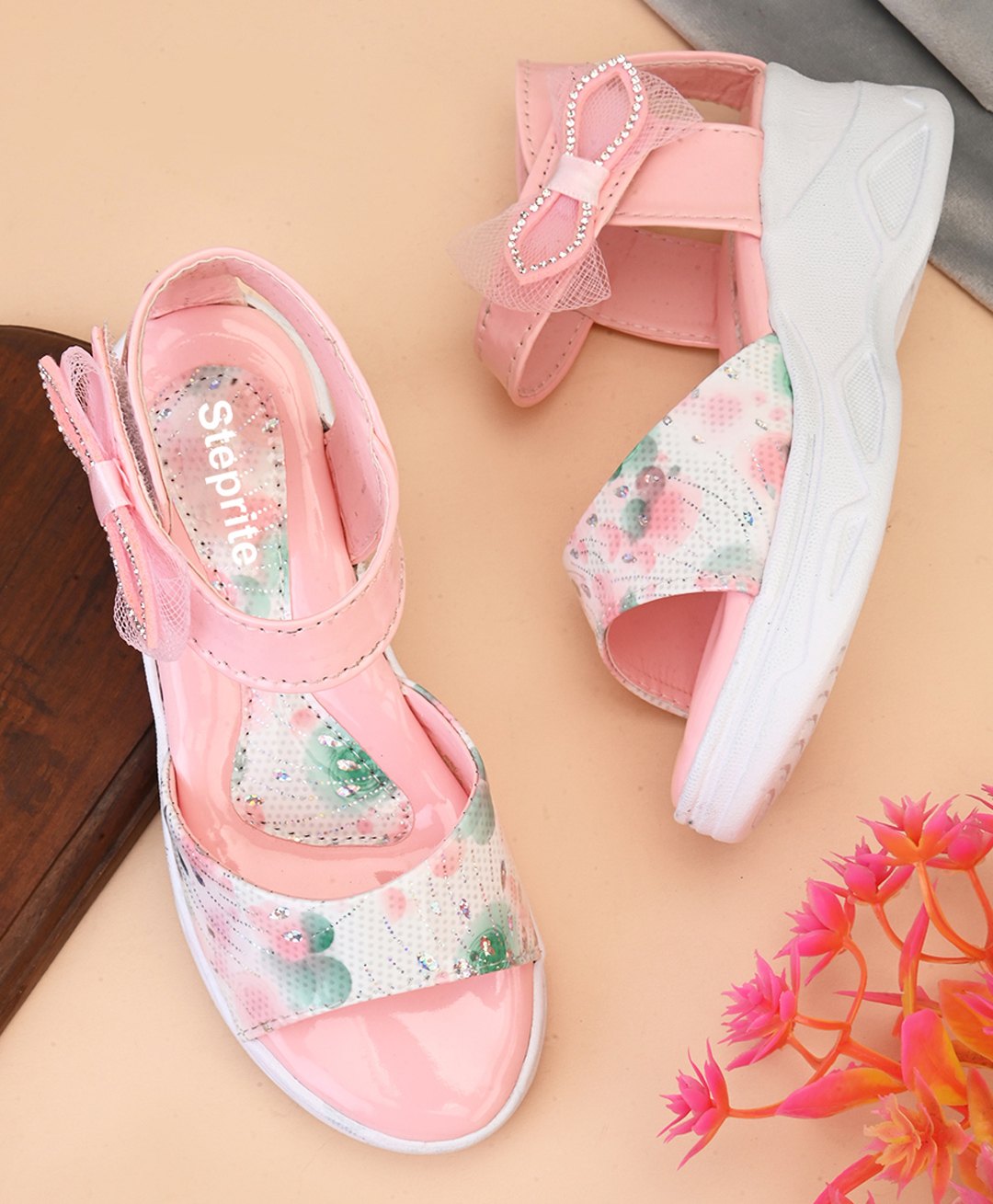 Steprite Abstract Design Velcro Closure Sandals -  Pink-image-2