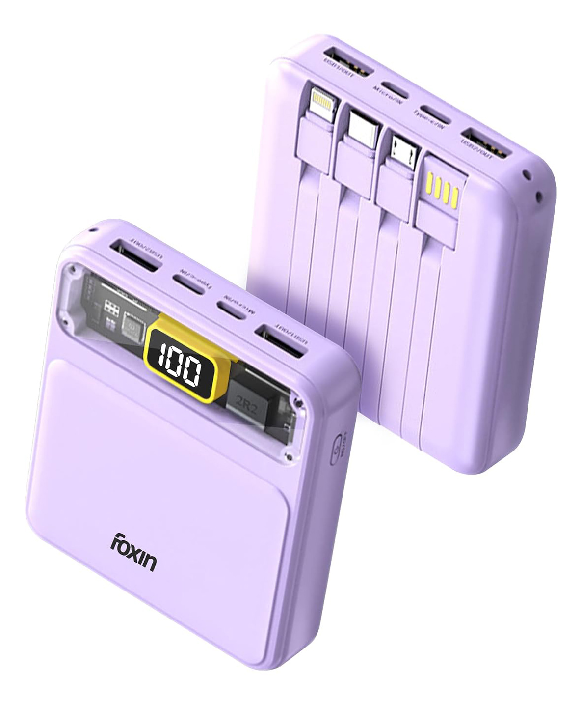 Foxin FPB-152 Poly  All-In-One Power Bank 10000MAH  WITH CABLES ATTACHED - Purple-picture-12