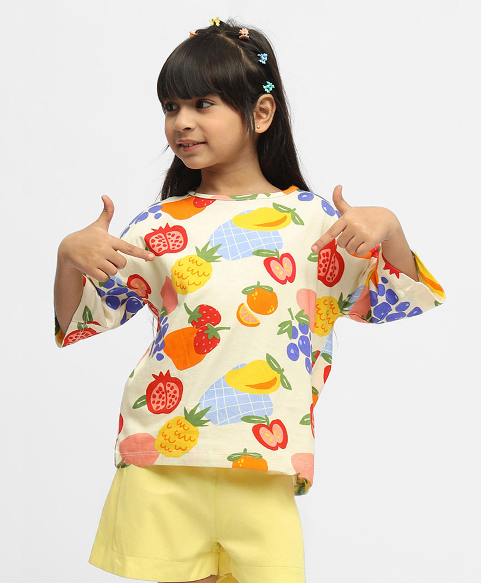 Somersault Three Fourth Sleeves Fruits Printed Top - Yellow-picture-12