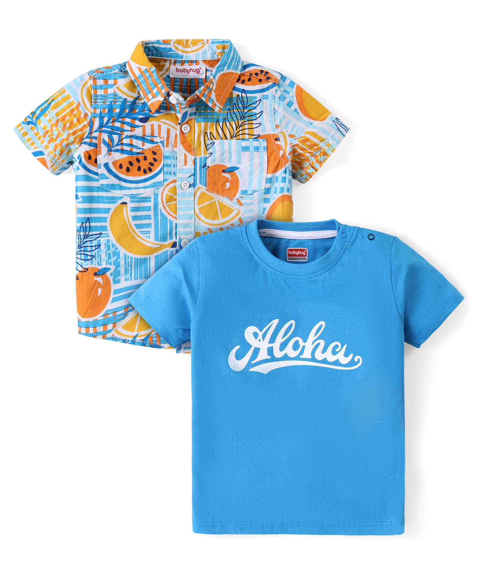 Babyhug Cotton Woven Half Sleeves   Shirt With T-Shirt Fruit & Text Print - Multicolour-picture-25