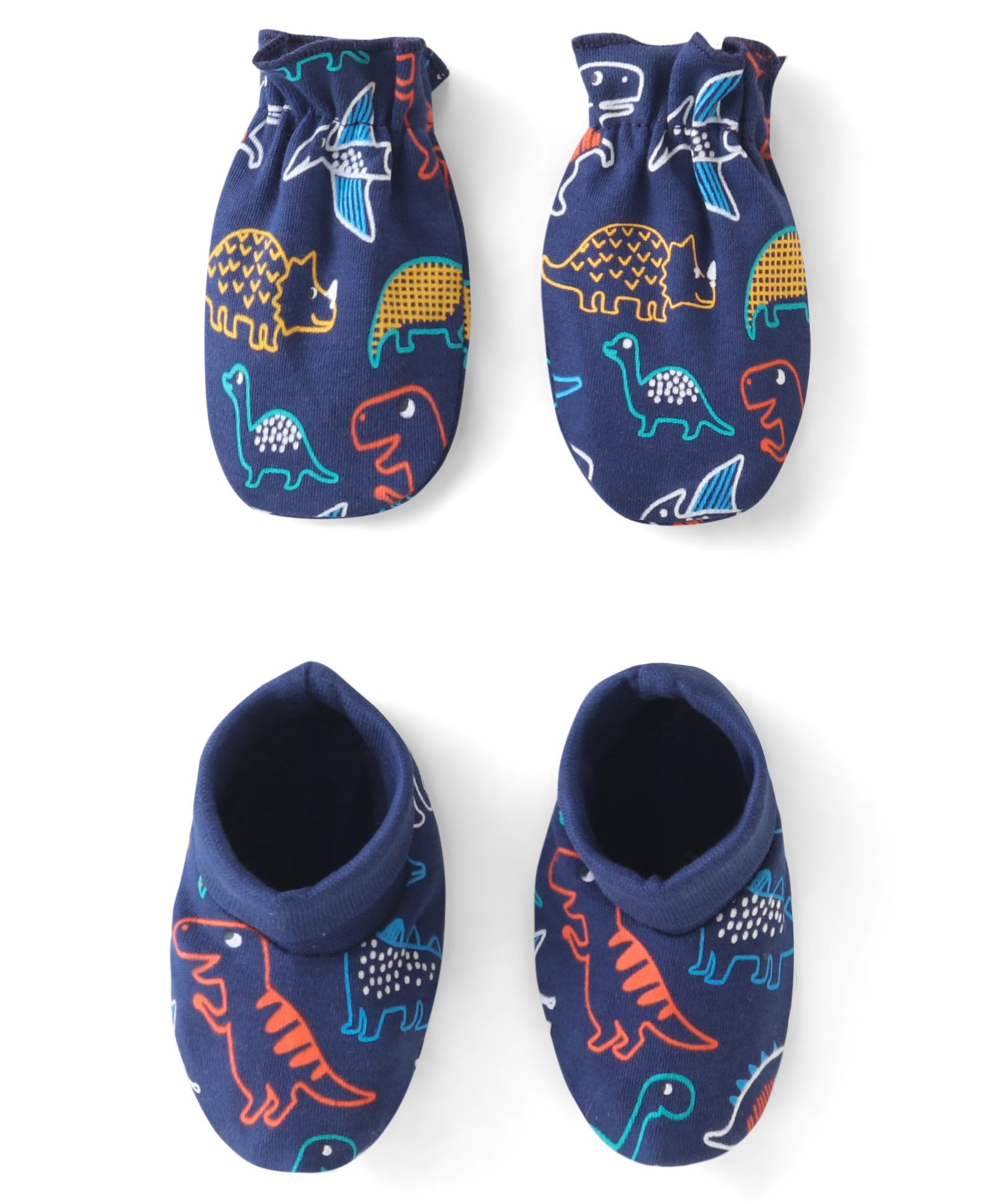 Babyhug 100% Cotton Mittens & Booties with Dino Print - Navy Blue-image-38