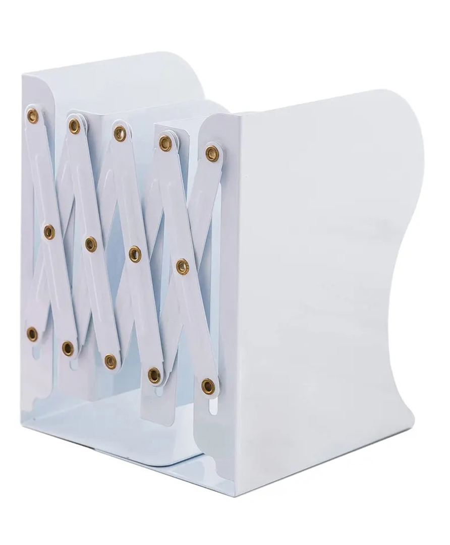 SYGA Bookends for Shelves, Book Organizer for Desk, Metal Bookends for Heavy Books, Book Holders for Shelves, Adjustable Decorative Bookends for Home Office(White)-image-18