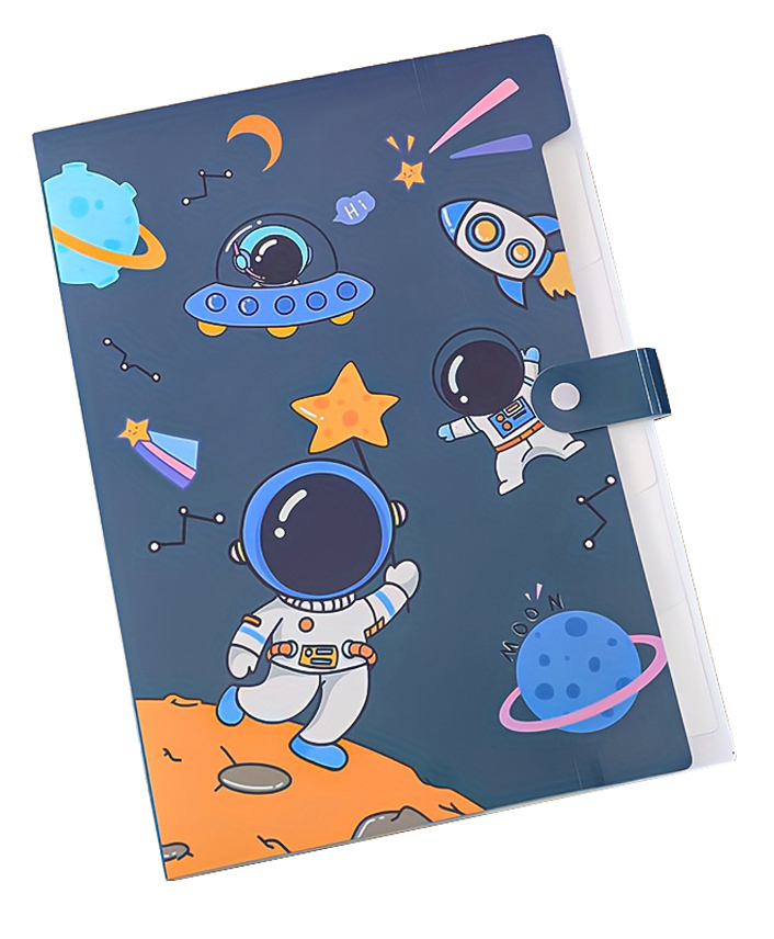 SYGA Cartoon Astronaut 6-Gate File Folder for A4 Student Exam Paper Organizing and Storage(Blue)-image-3