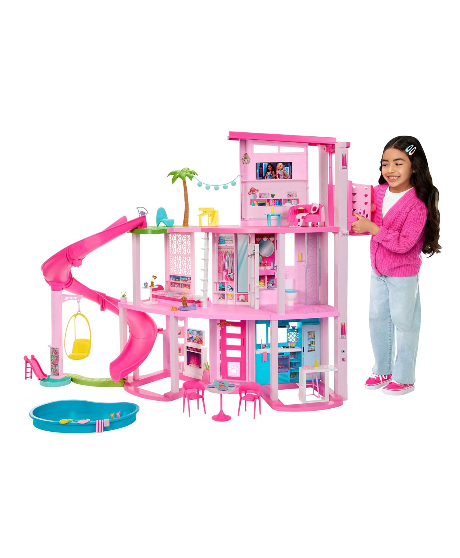 Barbie Dreamhouse Pool Party Doll House with 75+ Pieces and 3-Story Slide - Pink-picture-14